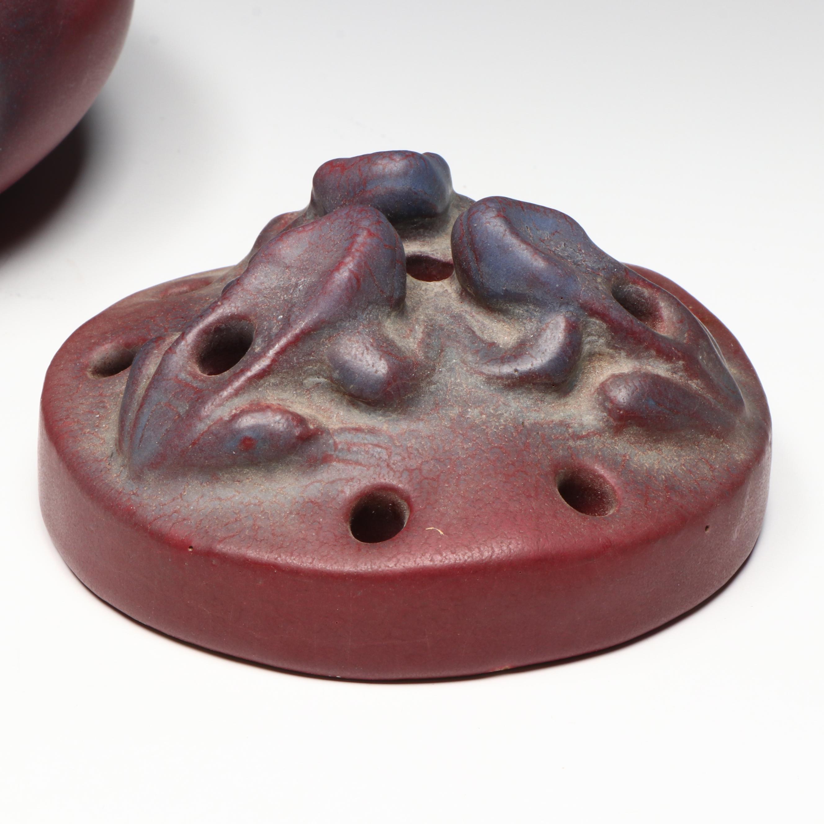 Van Briggle Pottery Dragonfly Bowl with Three Frogs Flower Frog