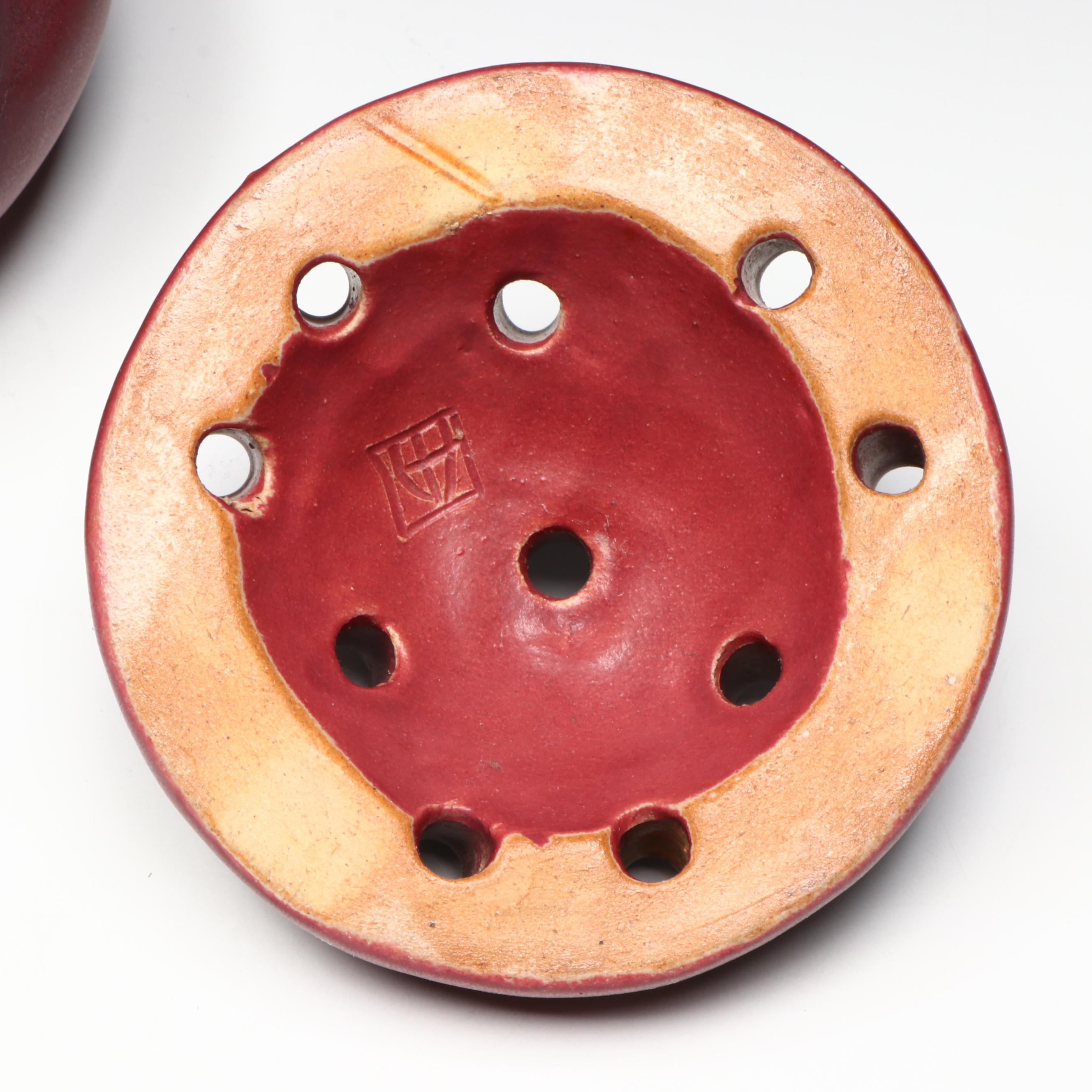 Van Briggle Pottery Dragonfly Bowl with Three Frogs Flower Frog