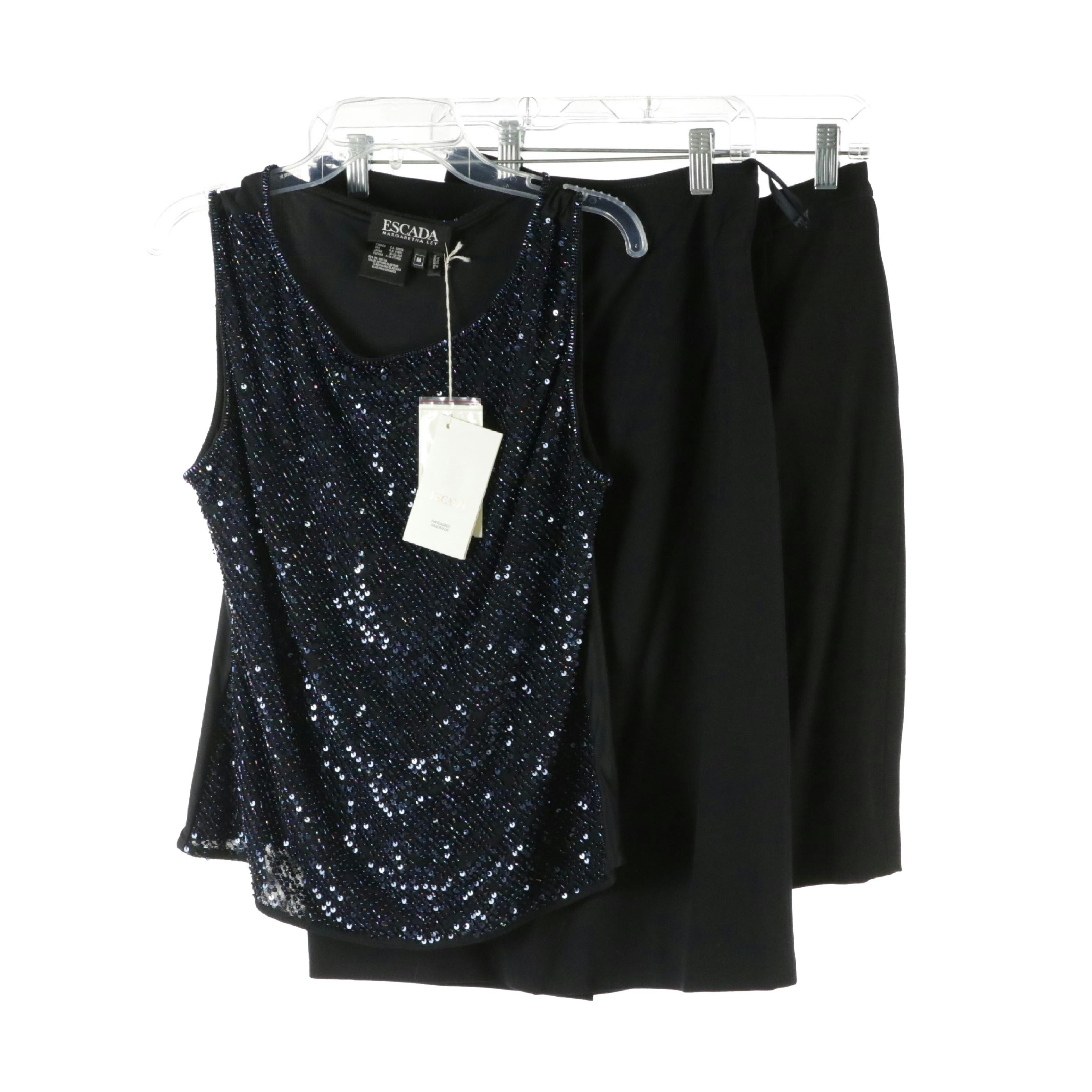 Escada Sequined and Beaded Sleeveless Top and Black Skirts
