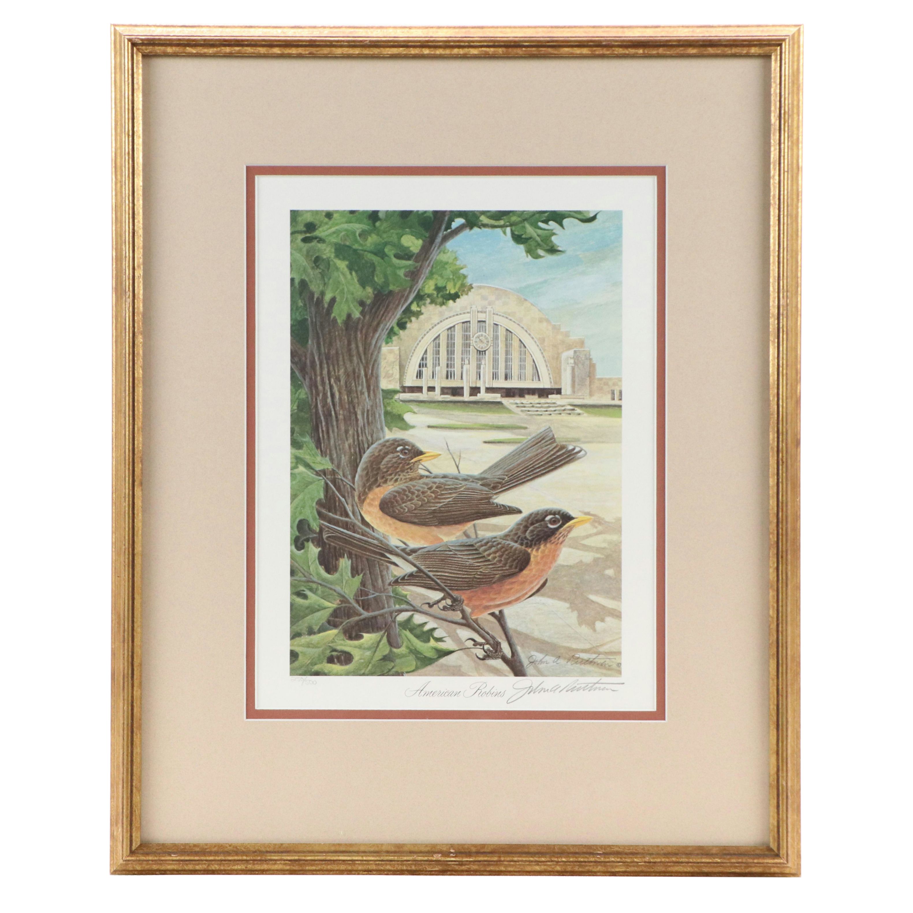 John A. Ruthven Offset Lithograph "American Robins," Late 20th Century