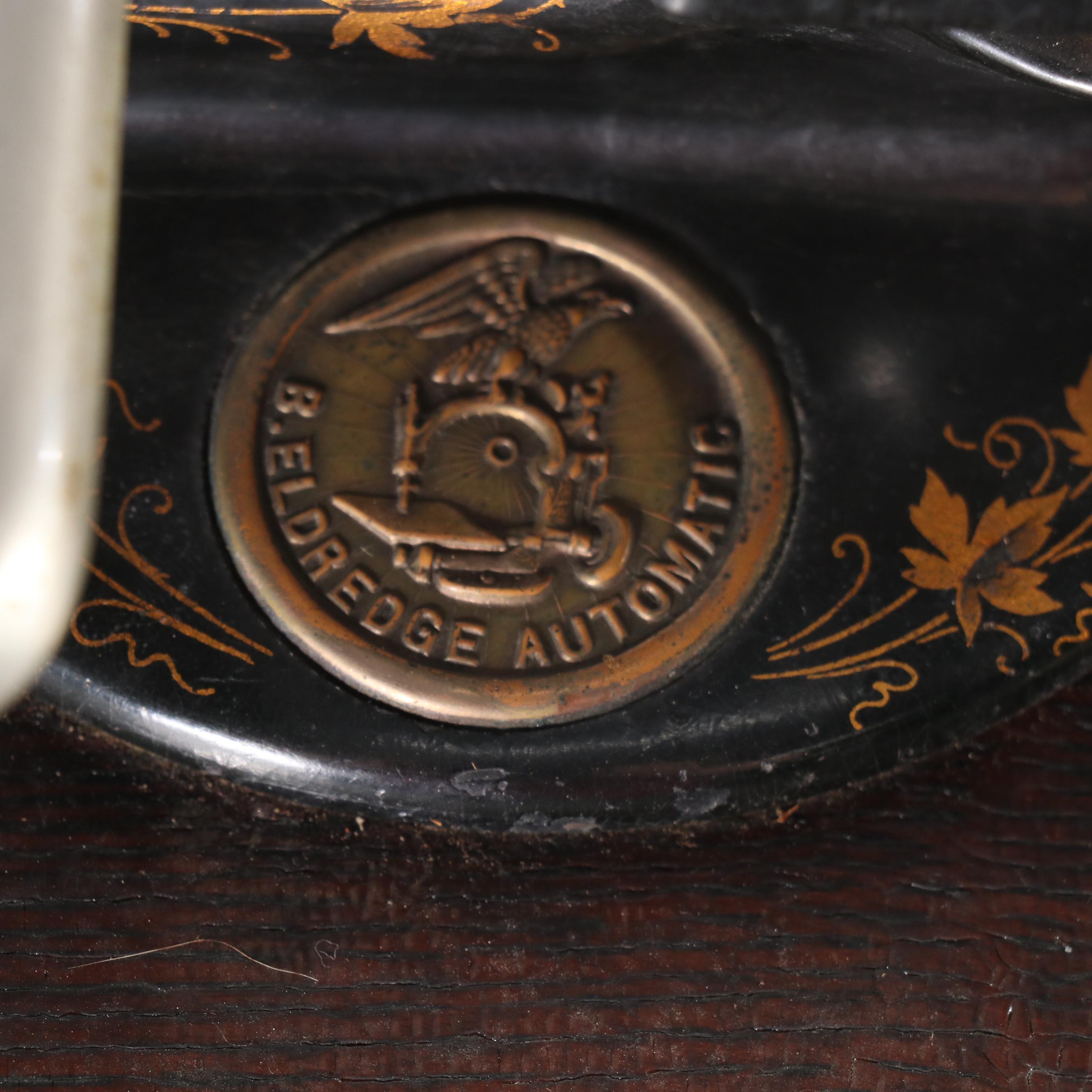 B. Eldredge Badged National Chain-Stitch Sewing Machine & Treadle Table, Antique