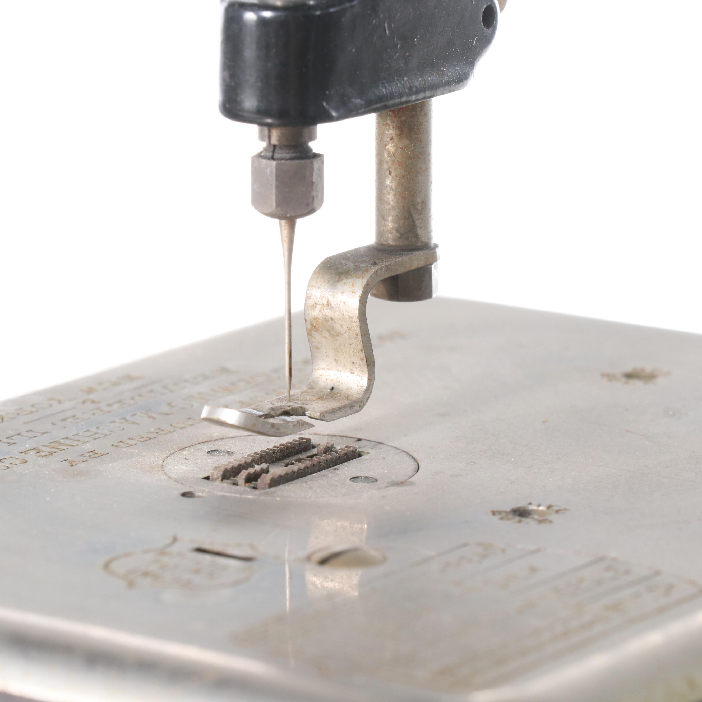 B. Eldredge Badged National Chain-Stitch Sewing Machine & Treadle Table, Antique