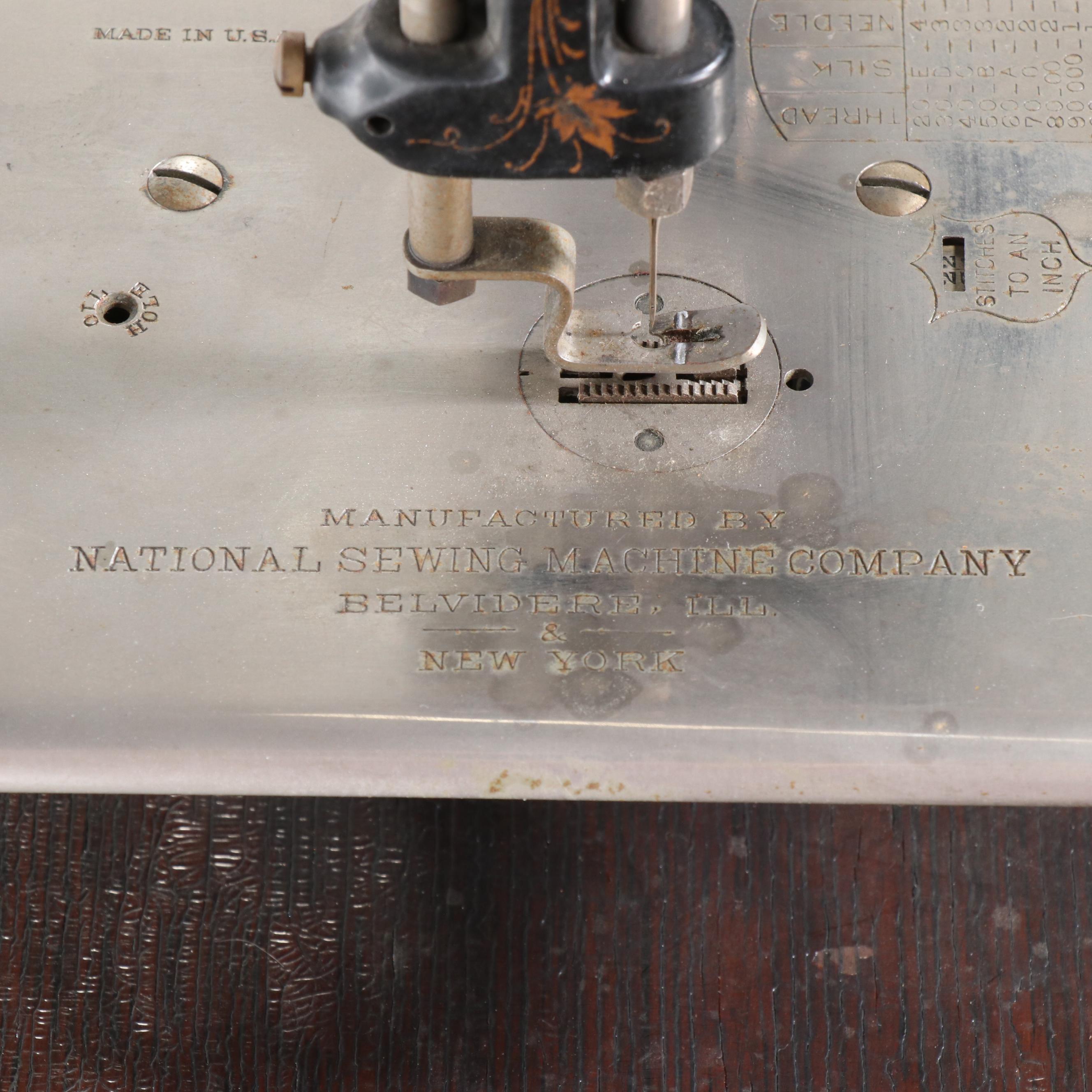 B. Eldredge Badged National Chain-Stitch Sewing Machine & Treadle Table, Antique