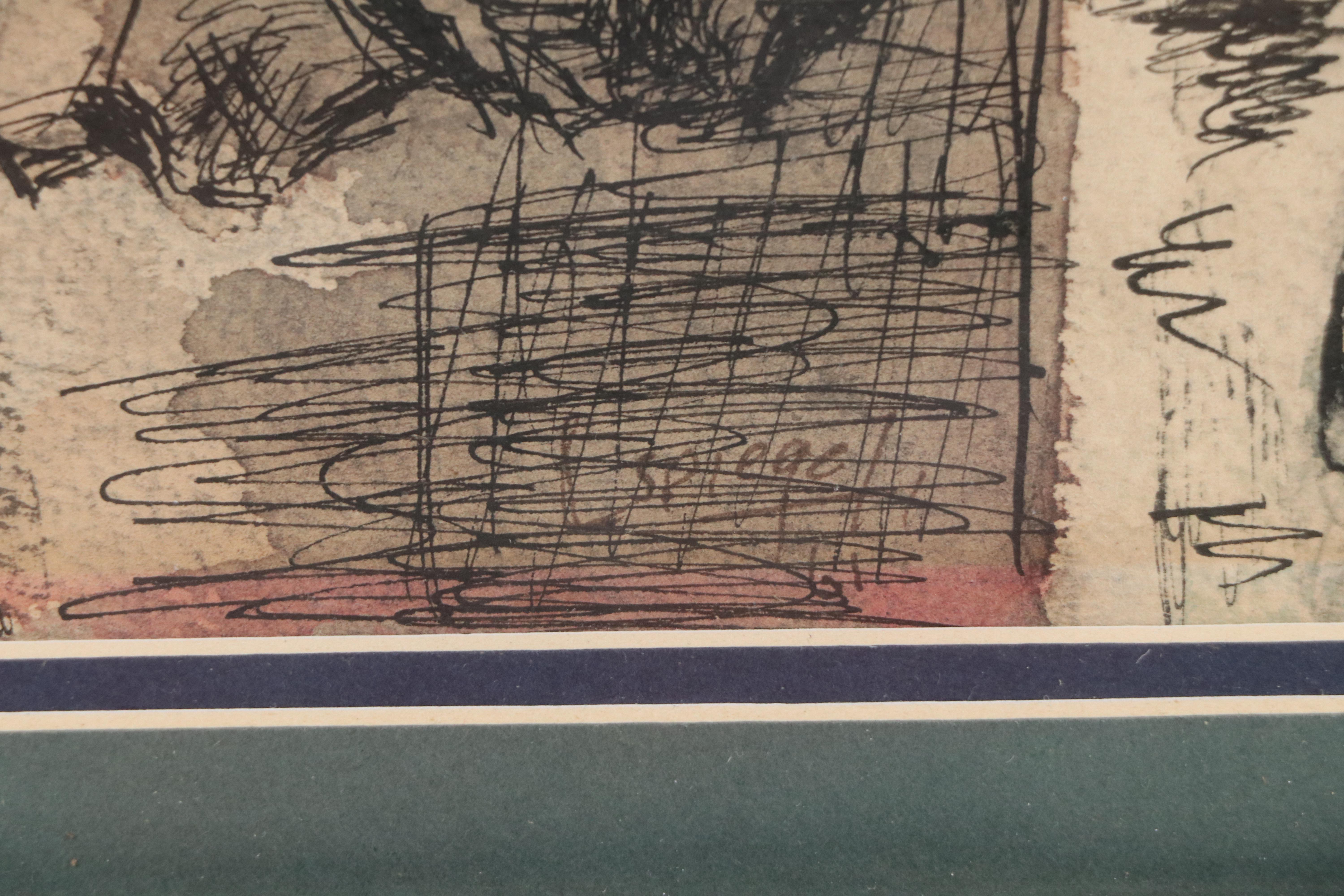 Louis Spiegel Ink and Watercolor Drawing of Circus Sideshow, 1961