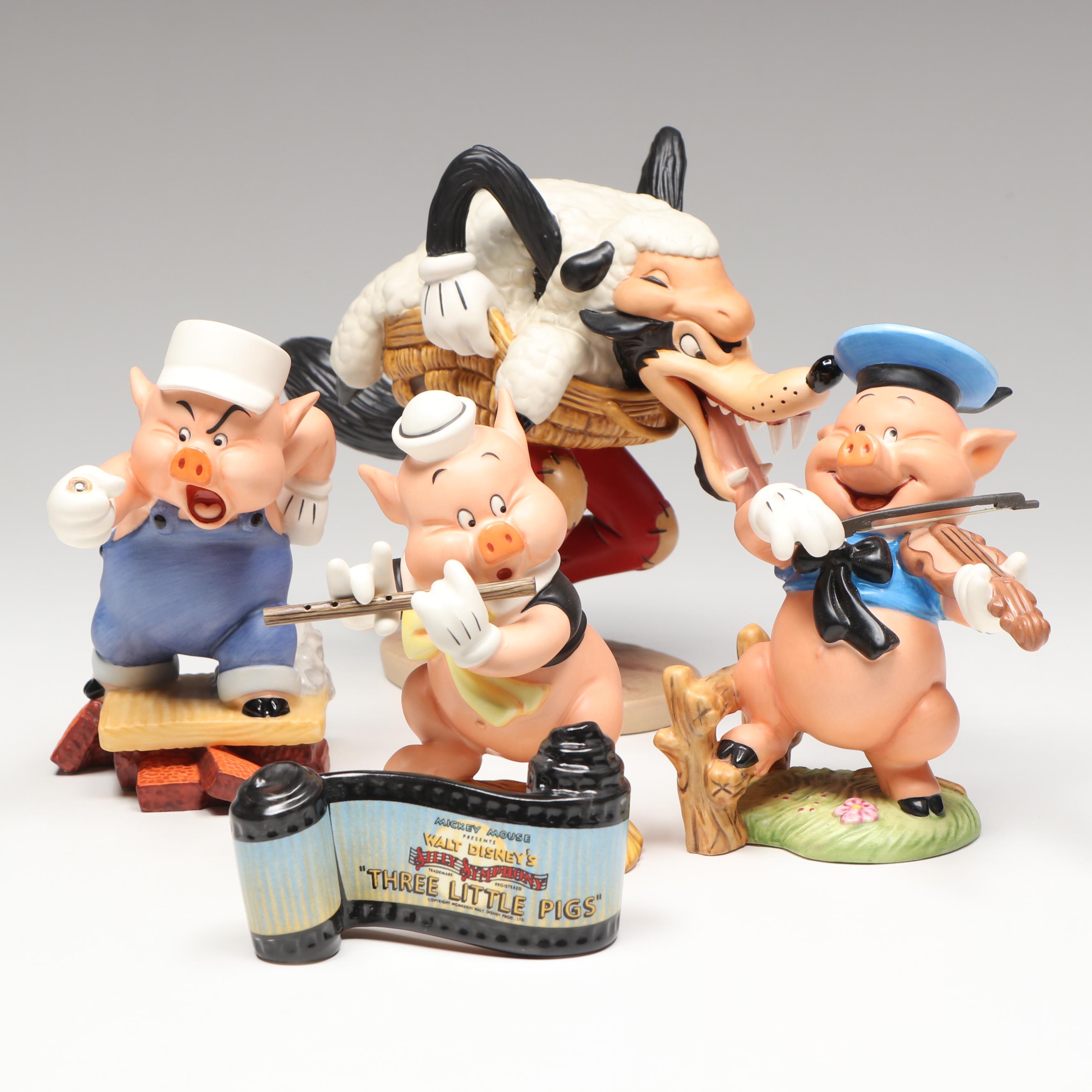 Disney "I'm a Poor Little Sheep..." and More Three Little Pigs Porcelain Figures