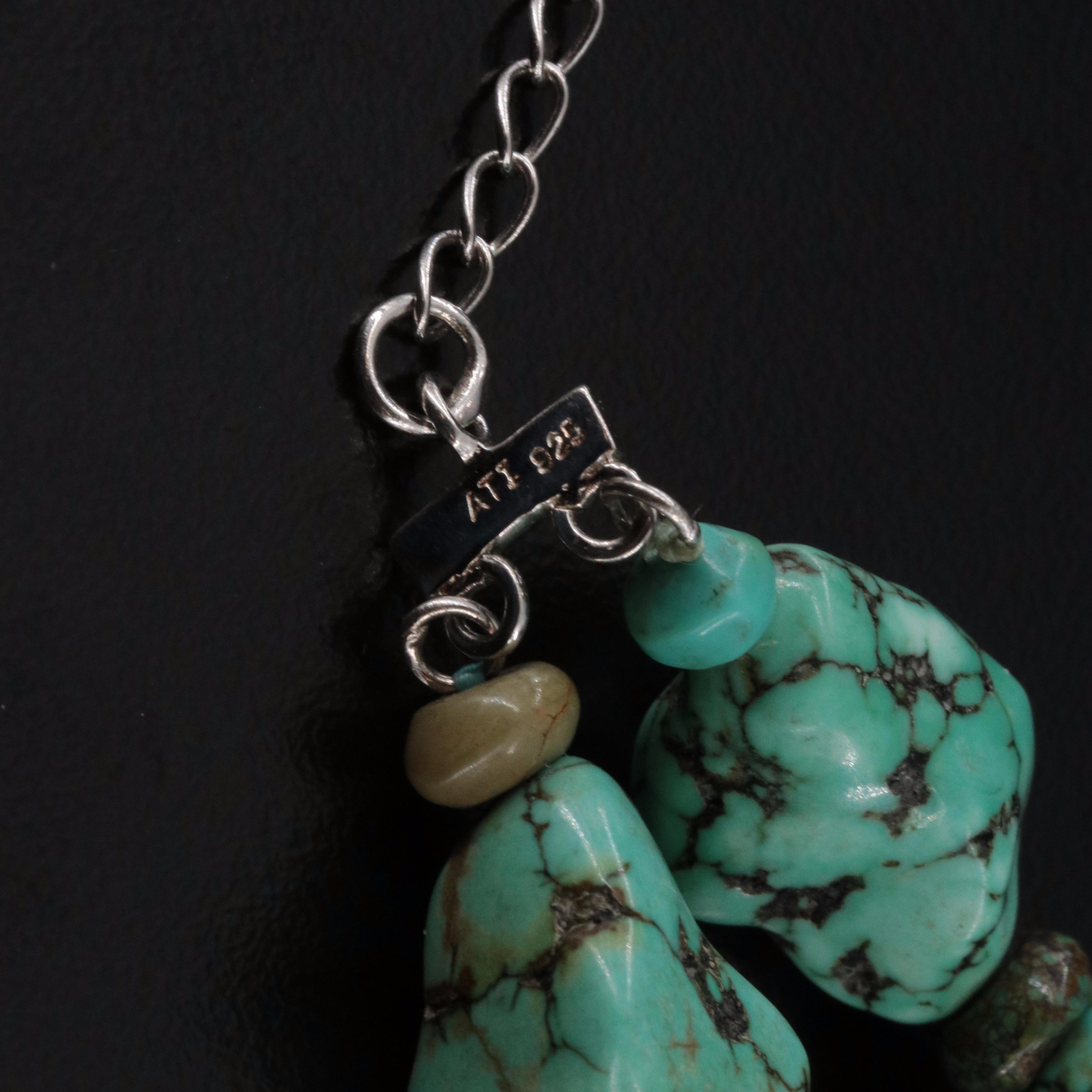 Coral and Magnesite Double Strand Necklace with Sterling Clasp