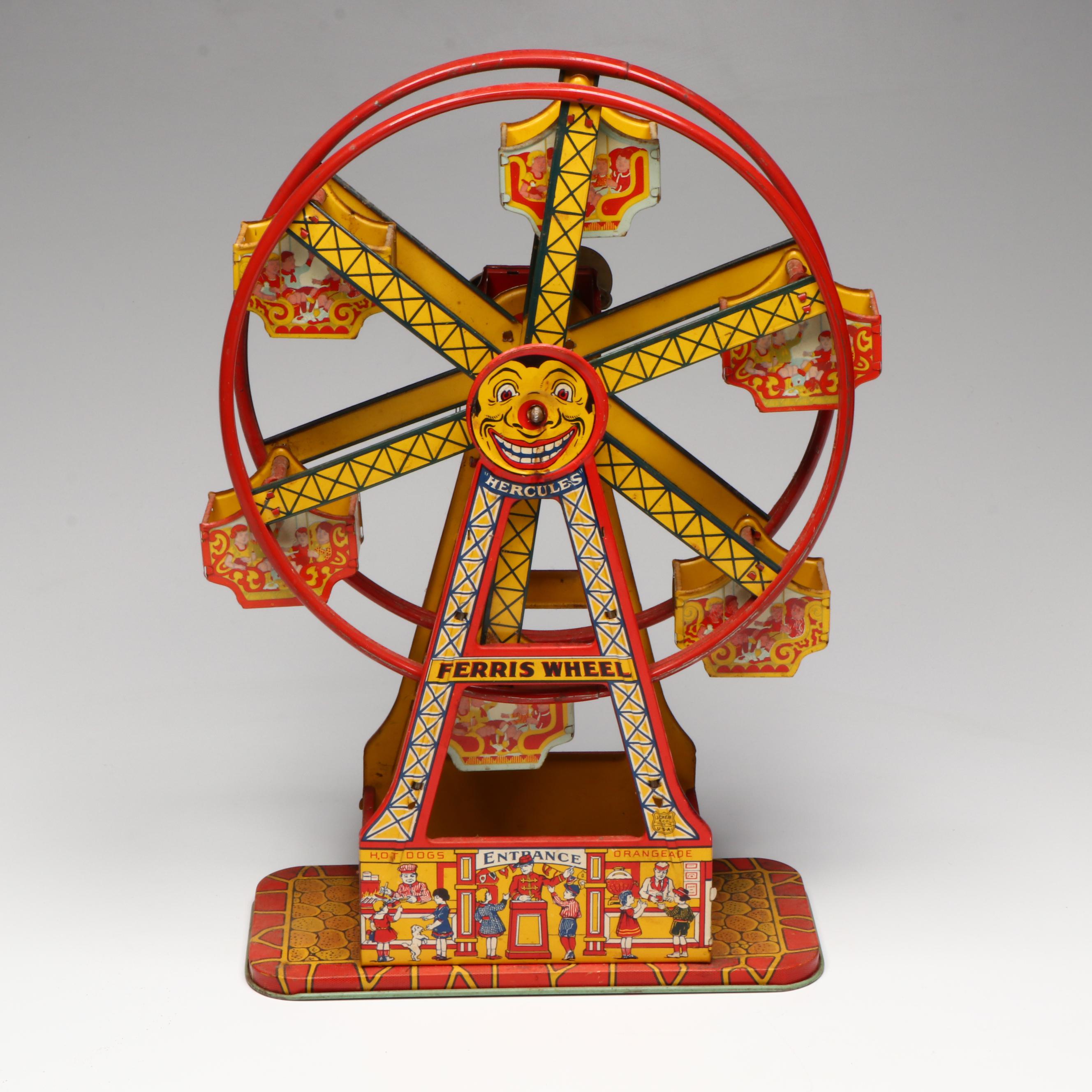 J. Chein & Company Polychrome Metal Ferris Wheel, Early to Mid-20th C.