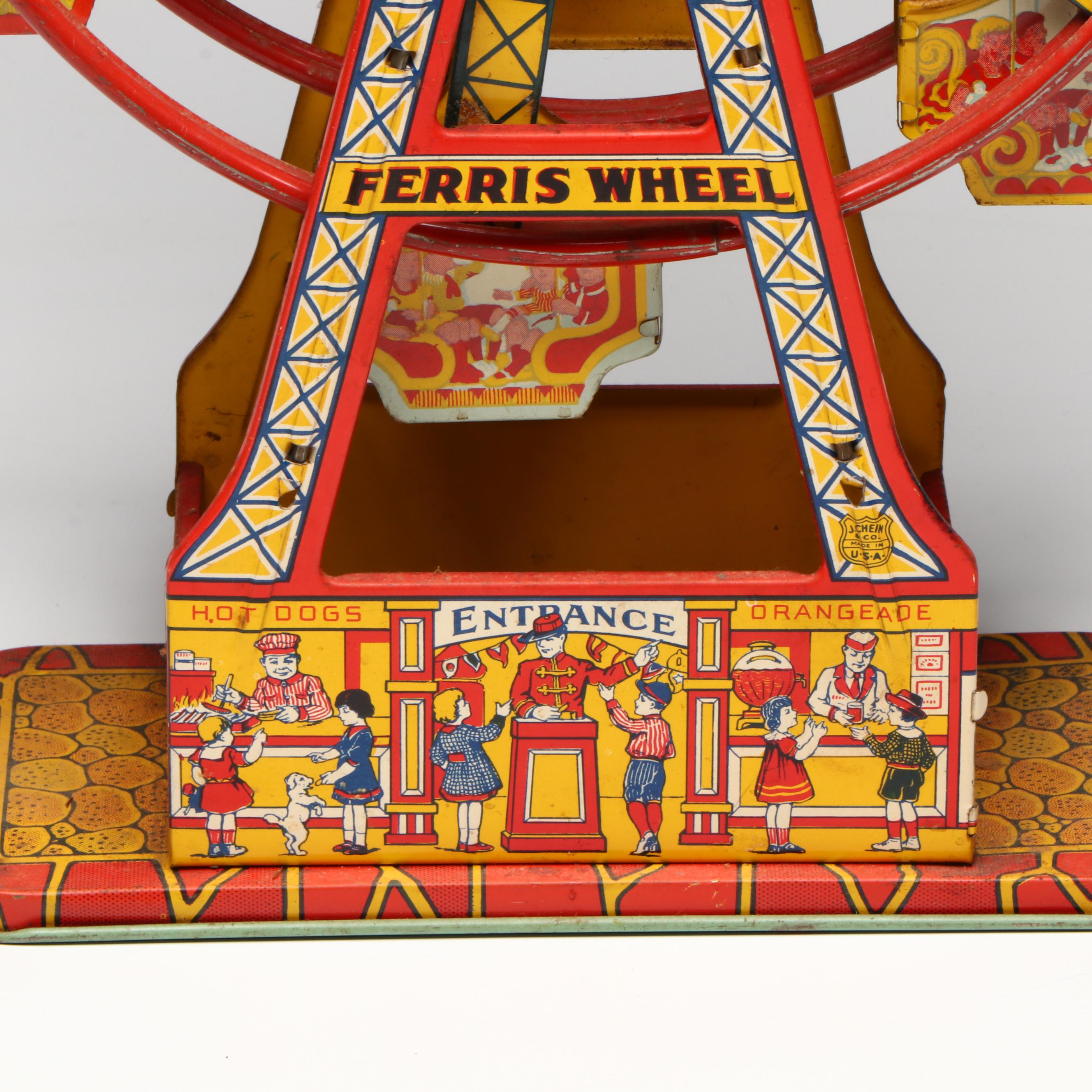 J. Chein & Company Polychrome Metal Ferris Wheel, Early to Mid-20th C.
