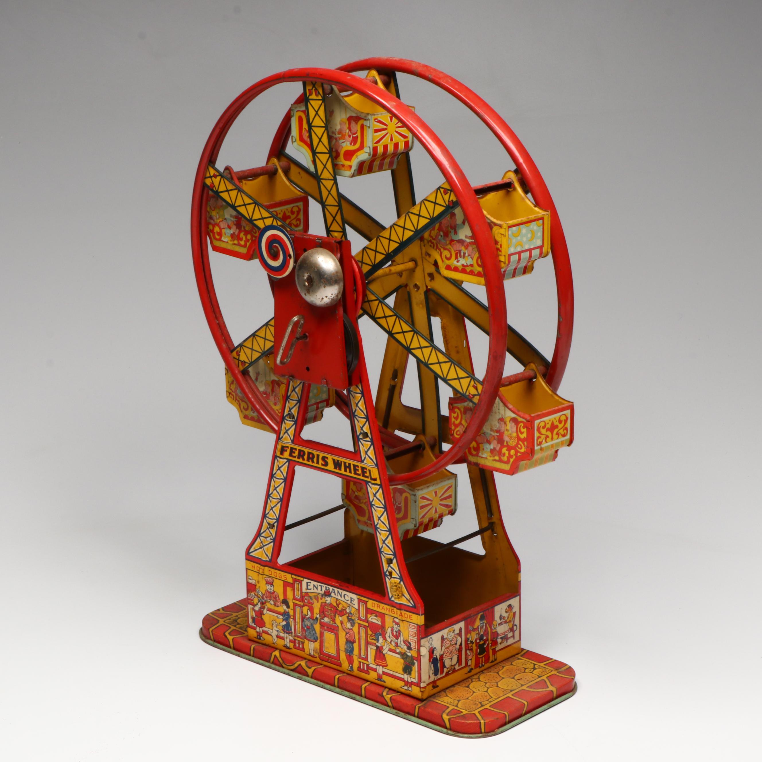 J. Chein & Company Polychrome Metal Ferris Wheel, Early to Mid-20th C.