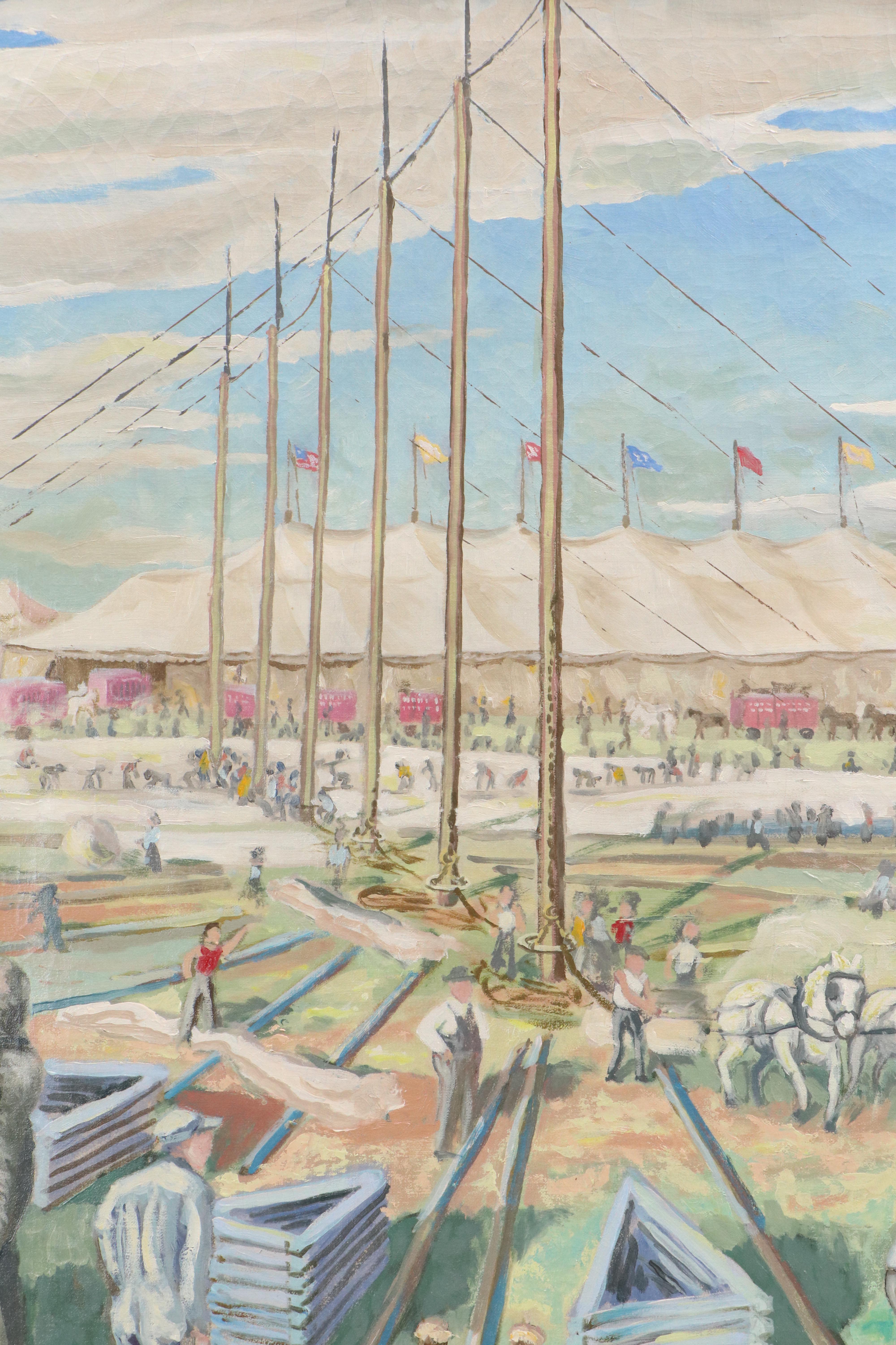 Flint Oil Painting of Ringling Bros and Barnum & Bailey Circus, Early 20th C.