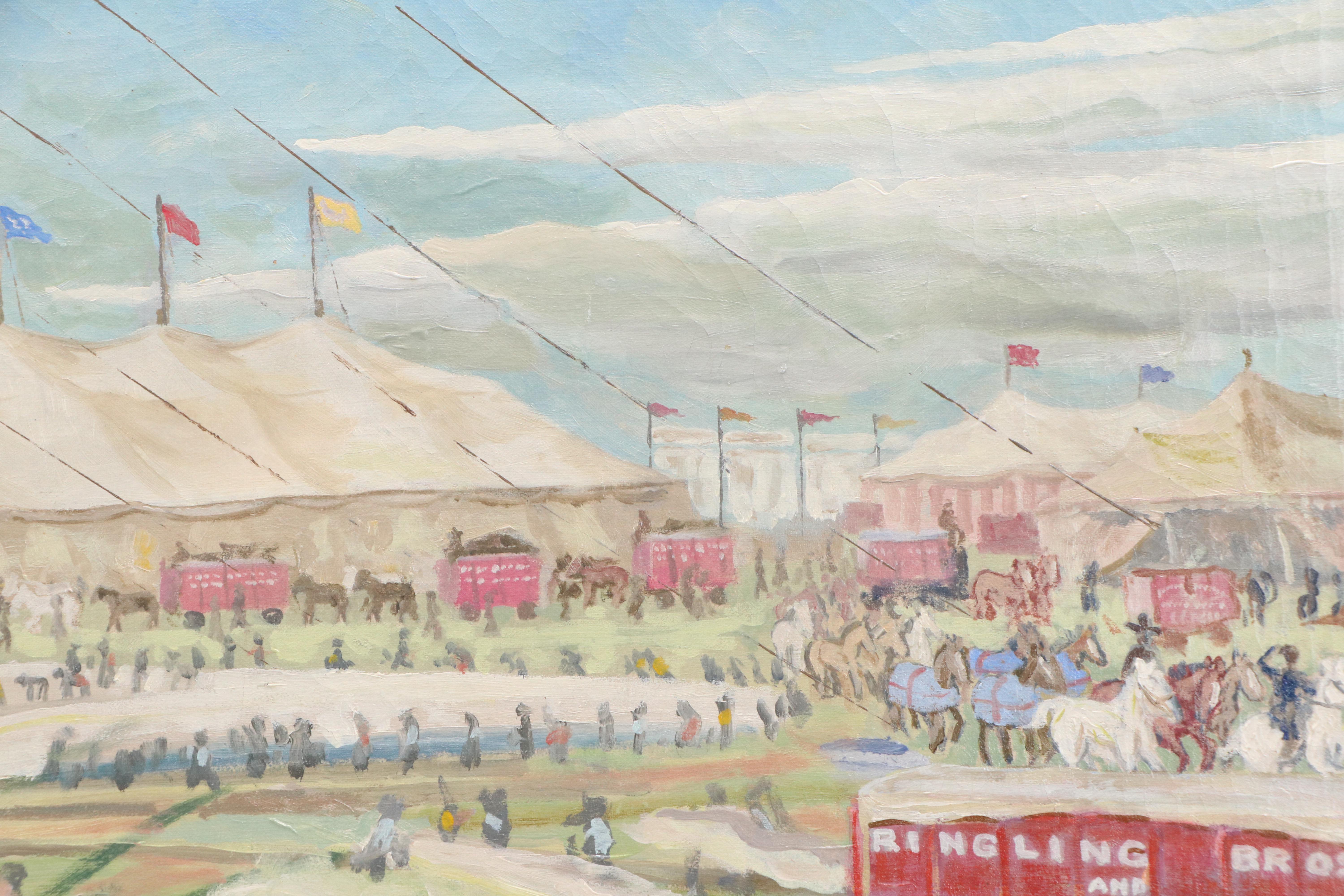 Flint Oil Painting of Ringling Bros and Barnum & Bailey Circus, Early 20th C.