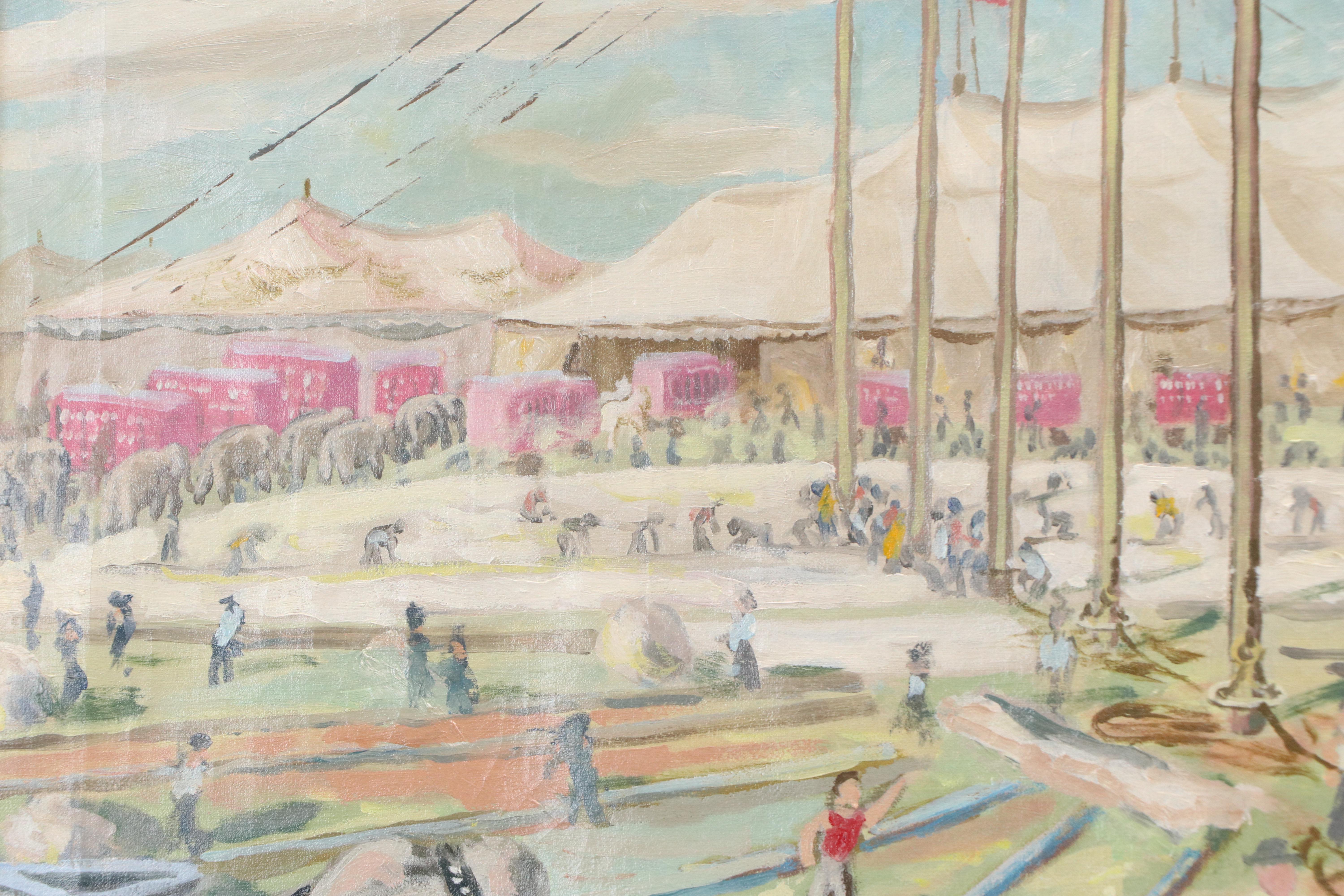 Flint Oil Painting of Ringling Bros and Barnum & Bailey Circus, Early 20th C.