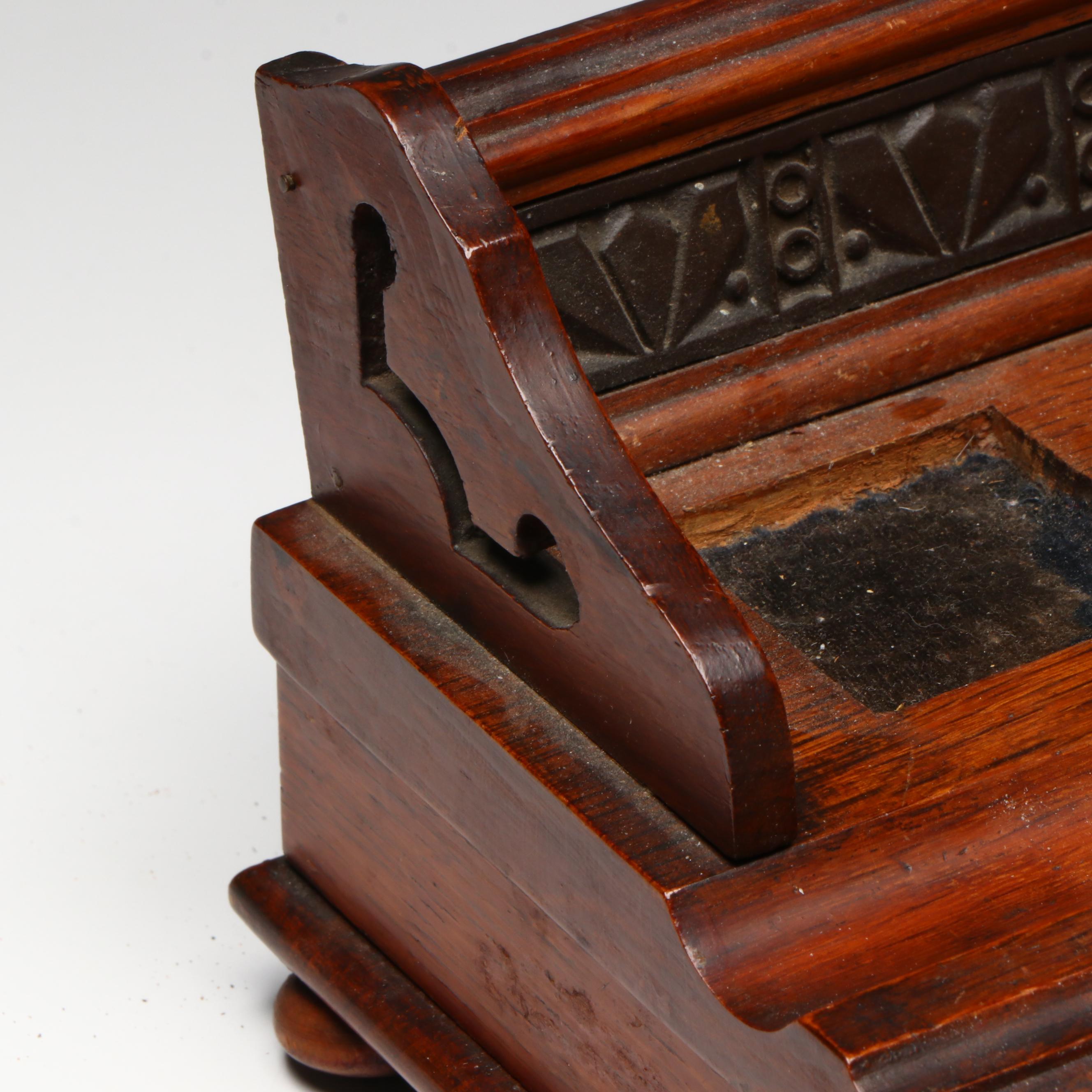 Edwardian Oak Inkstand with Cut Glass and Brass Inkwells