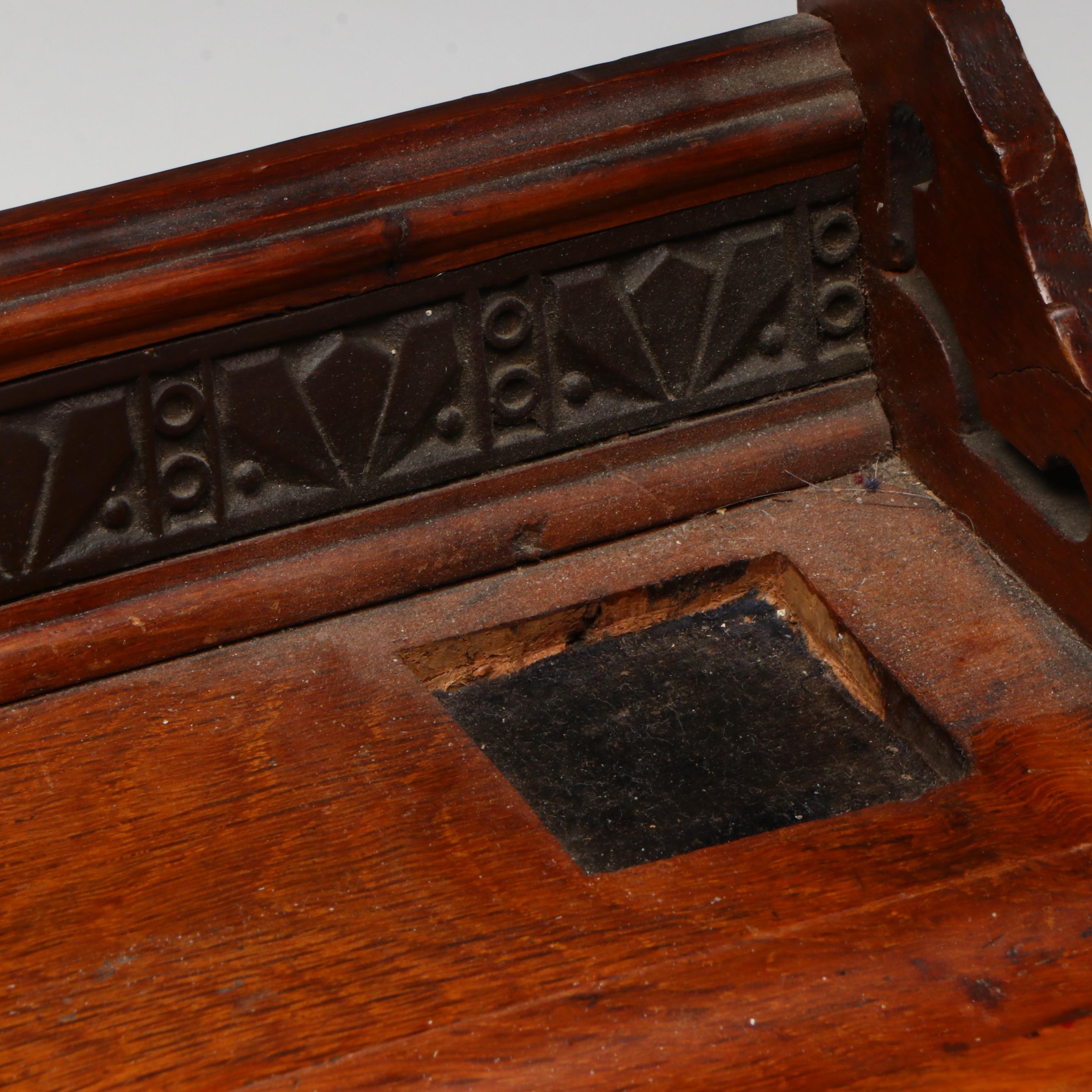 Edwardian Oak Inkstand with Cut Glass and Brass Inkwells
