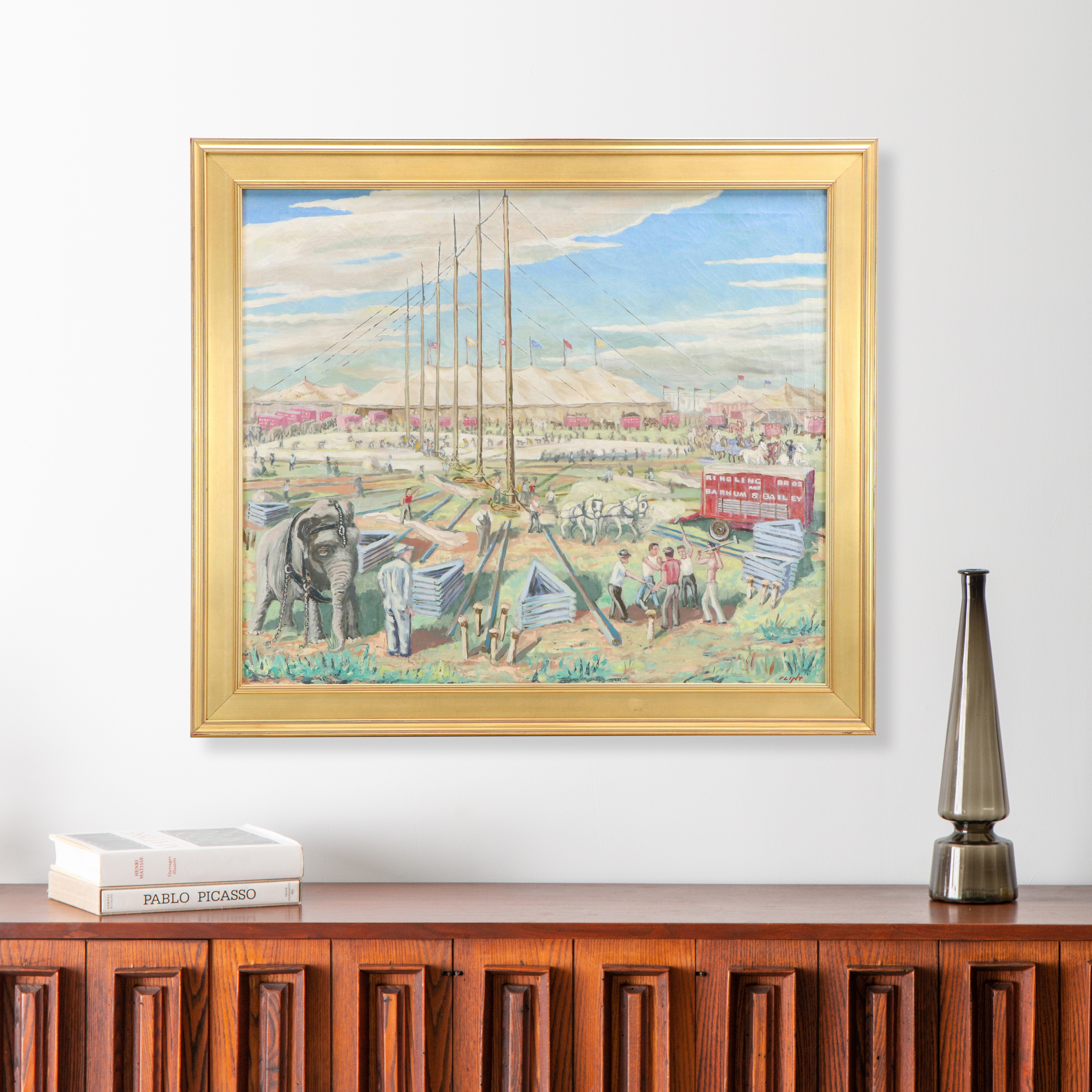 Flint Oil Painting of Ringling Bros and Barnum & Bailey Circus, Early 20th C.