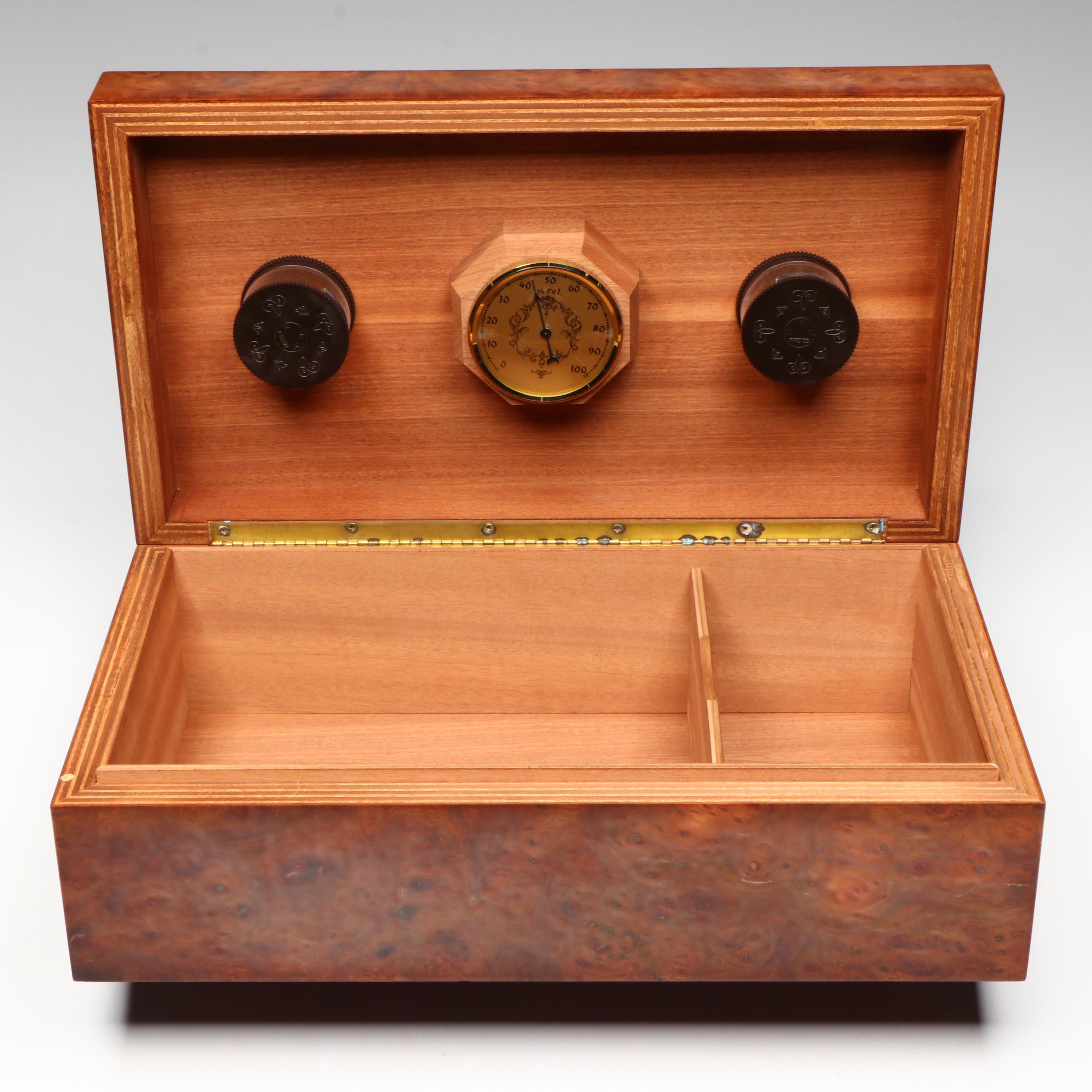 Horchow Campaign Style Italian Burl Veneer Cedar Humidor