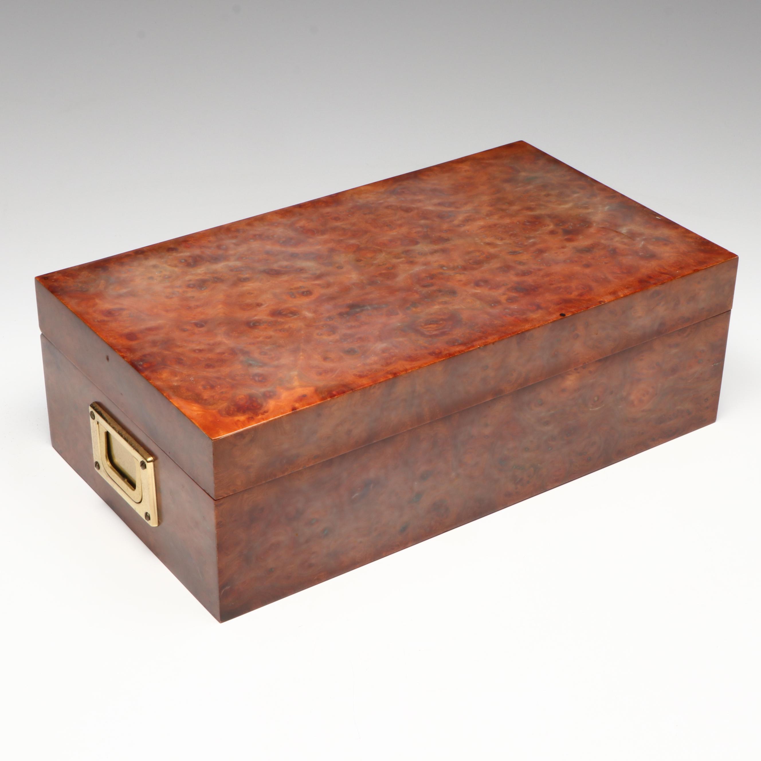Horchow Campaign Style Italian Burl Veneer Cedar Humidor