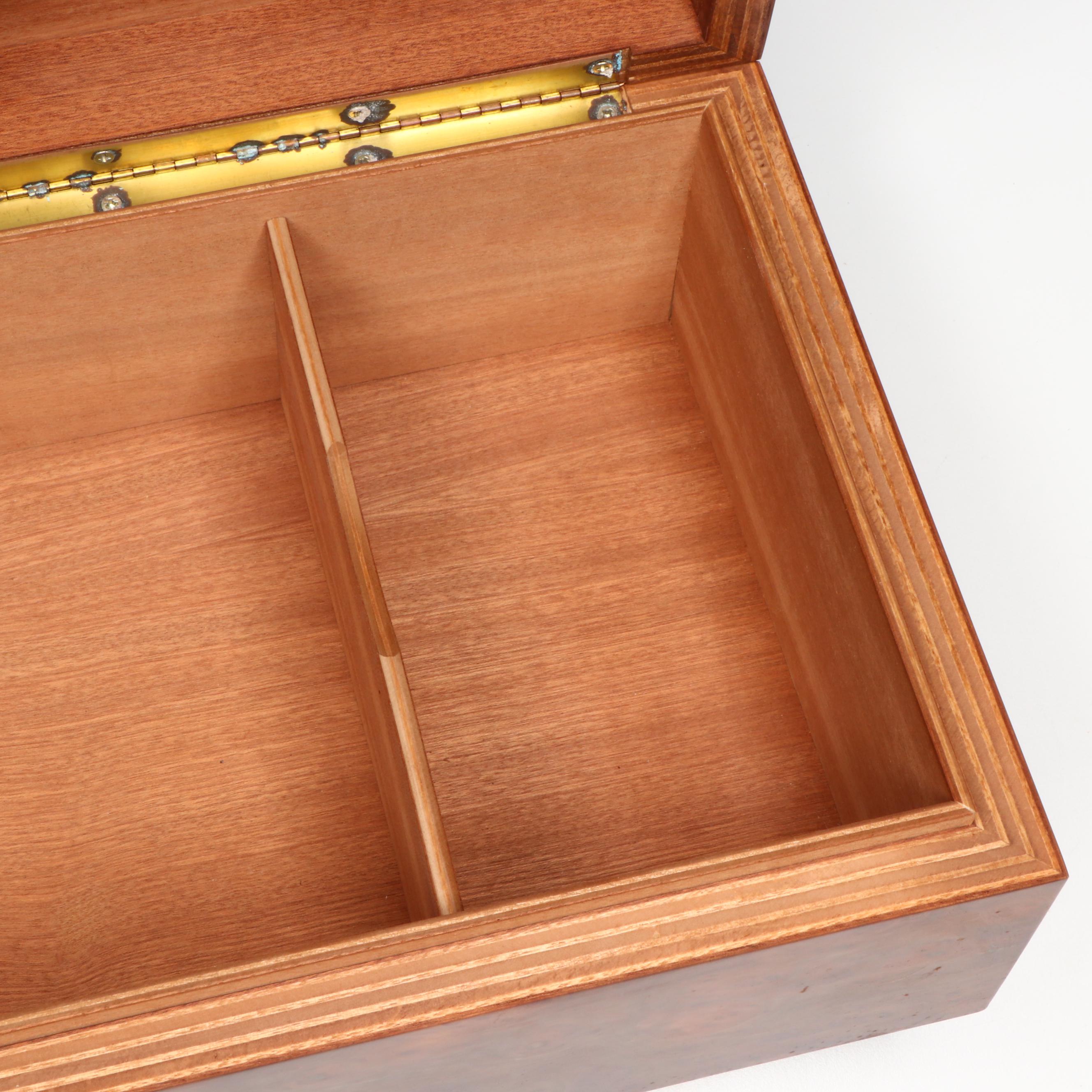 Horchow Campaign Style Italian Burl Veneer Cedar Humidor