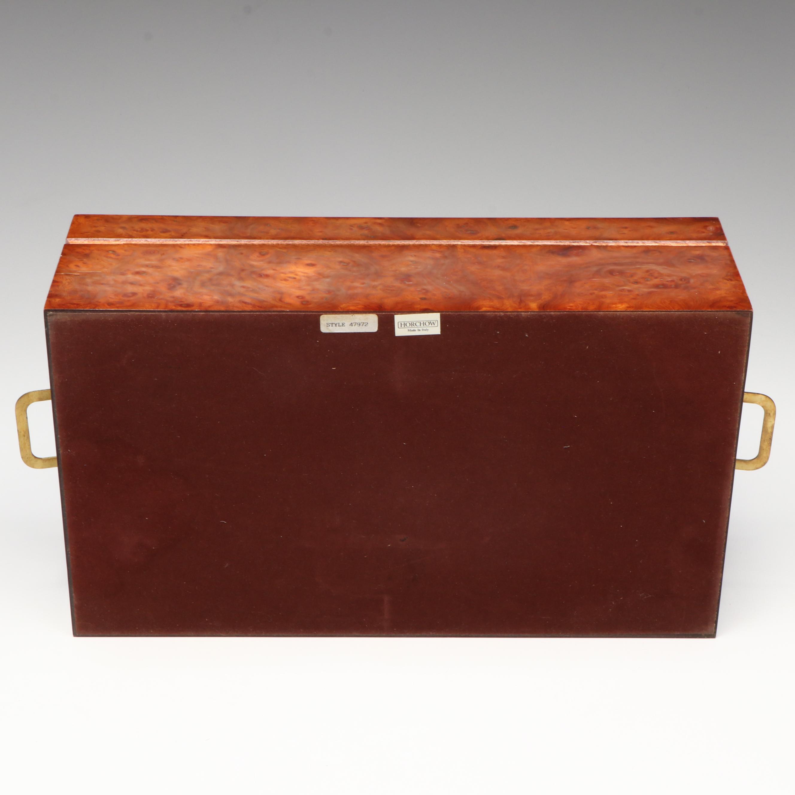 Horchow Campaign Style Italian Burl Veneer Cedar Humidor