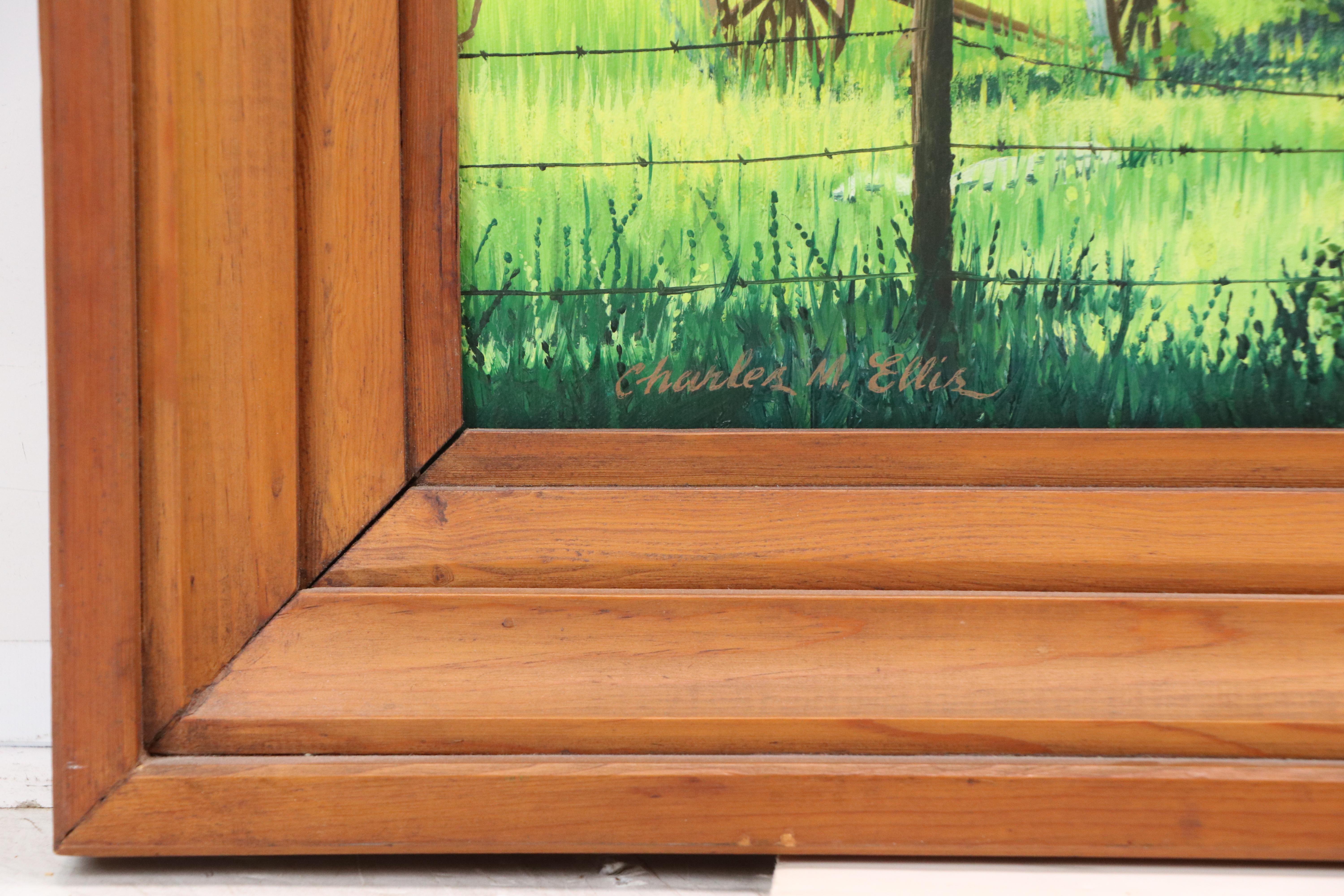 Charles M. Ellis Rural Landscape Acrylic Painting with Barn, Late 20th Century