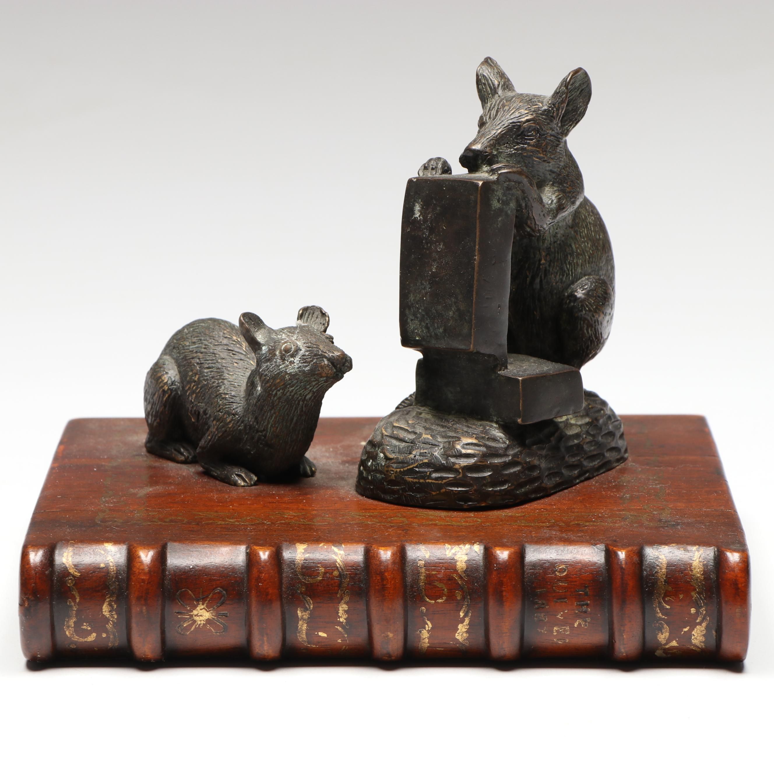 Baker Bronze Mice on Faux Book