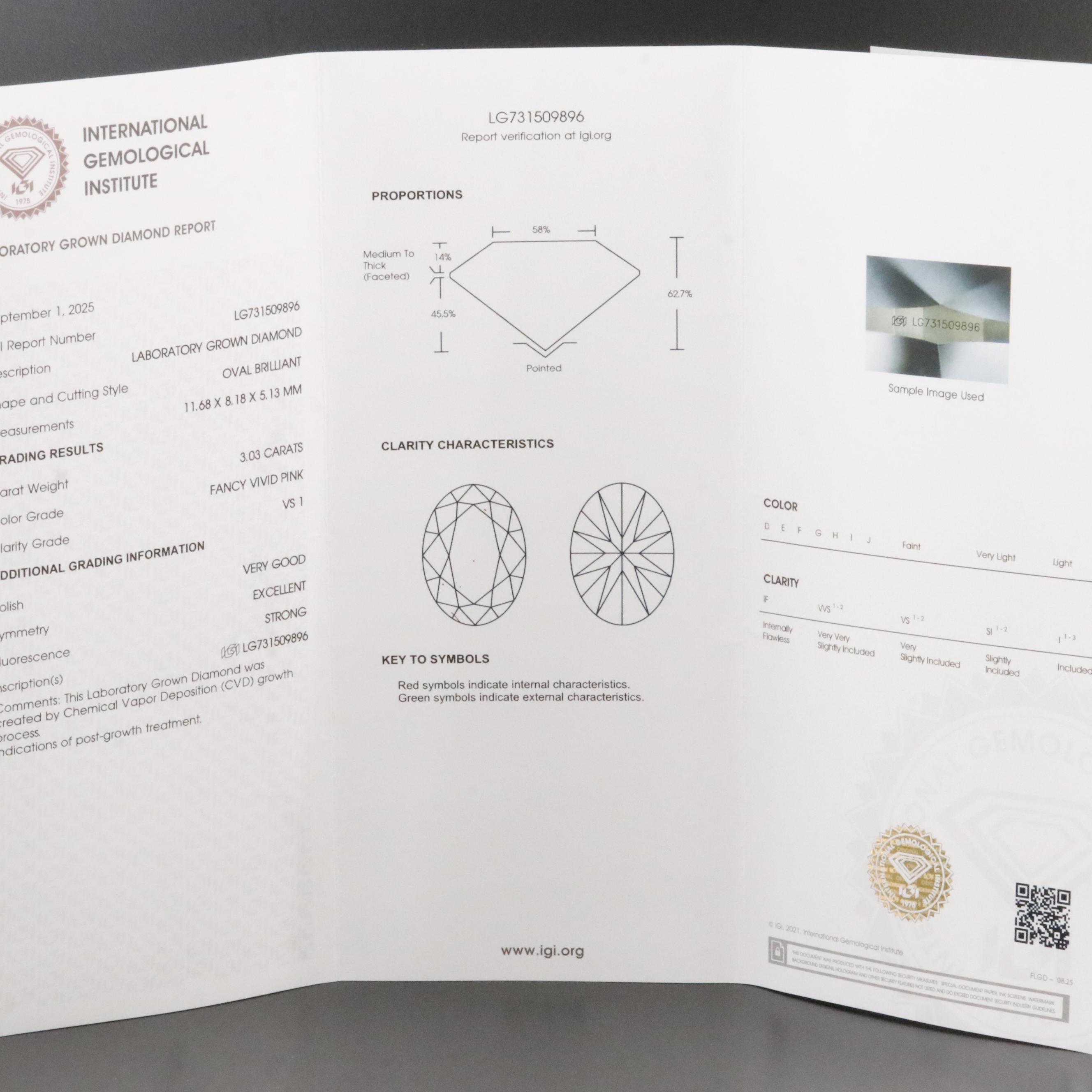 Loose 3.03 CT Fancy Vivid Pink Lab Grown Diamond with IGI Report