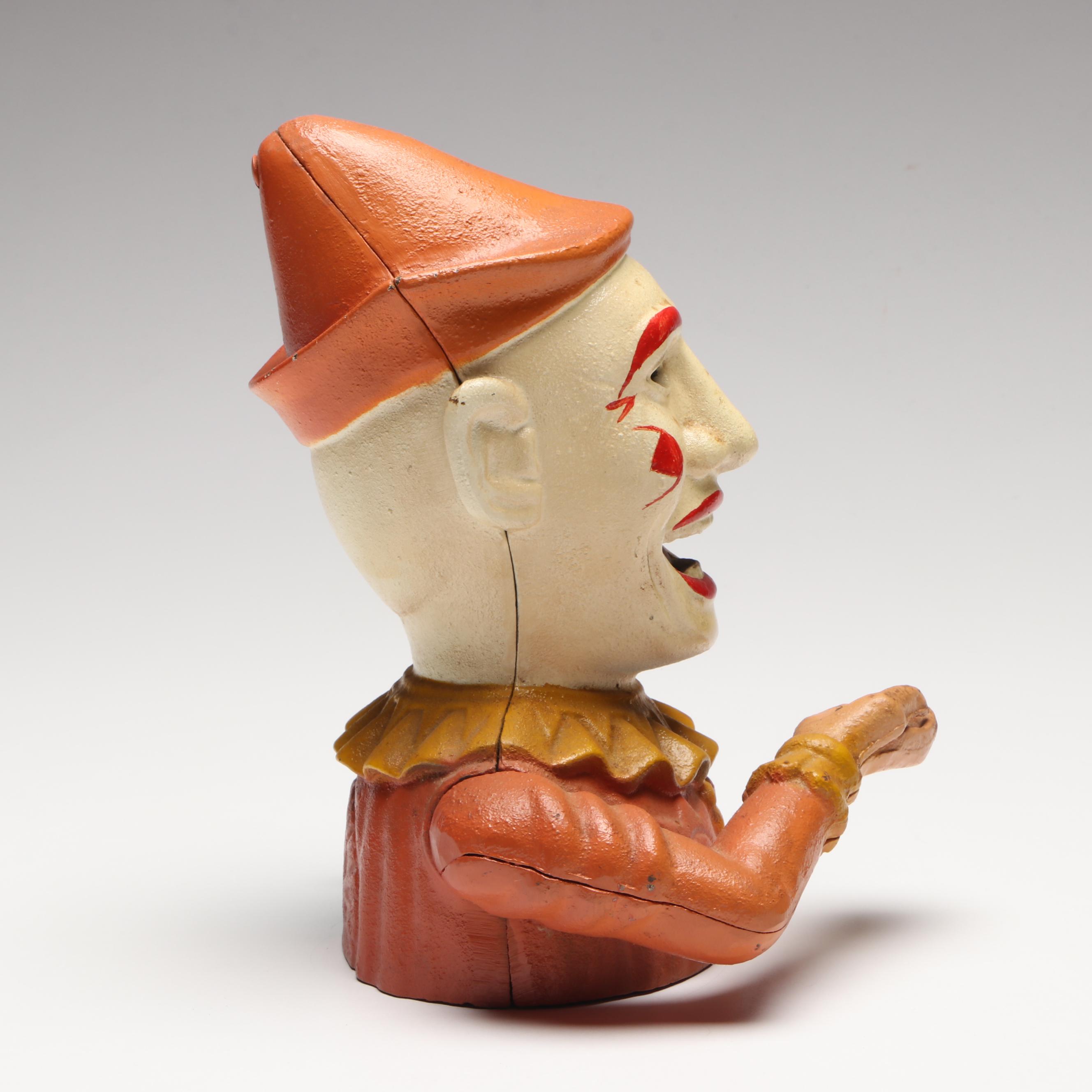 Polychrome "Humpty Dumpty Clown" Cast Iron Reproduction Mechanical Bank