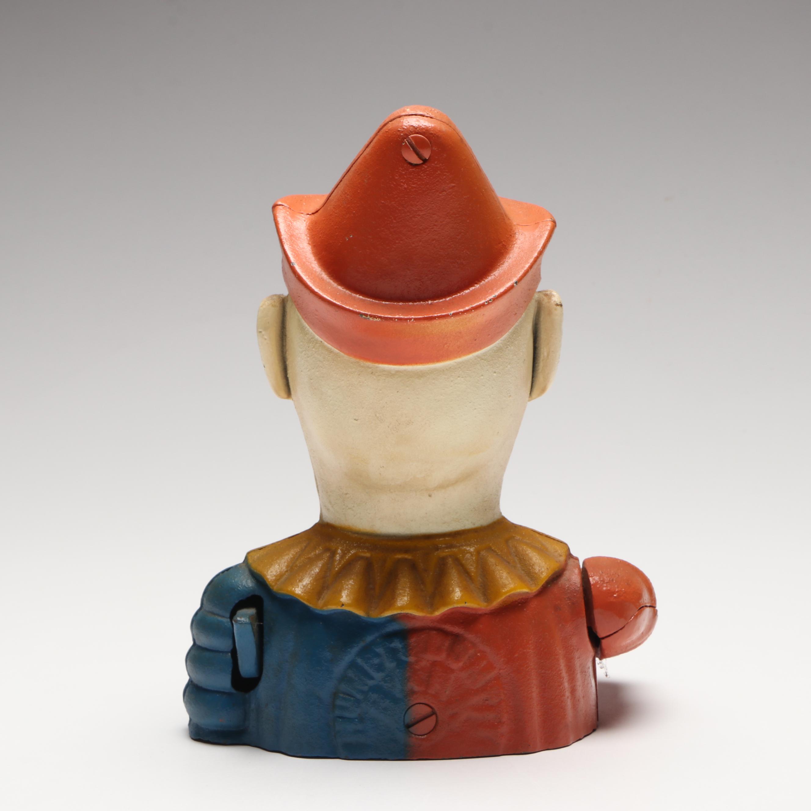 Polychrome "Humpty Dumpty Clown" Cast Iron Reproduction Mechanical Bank