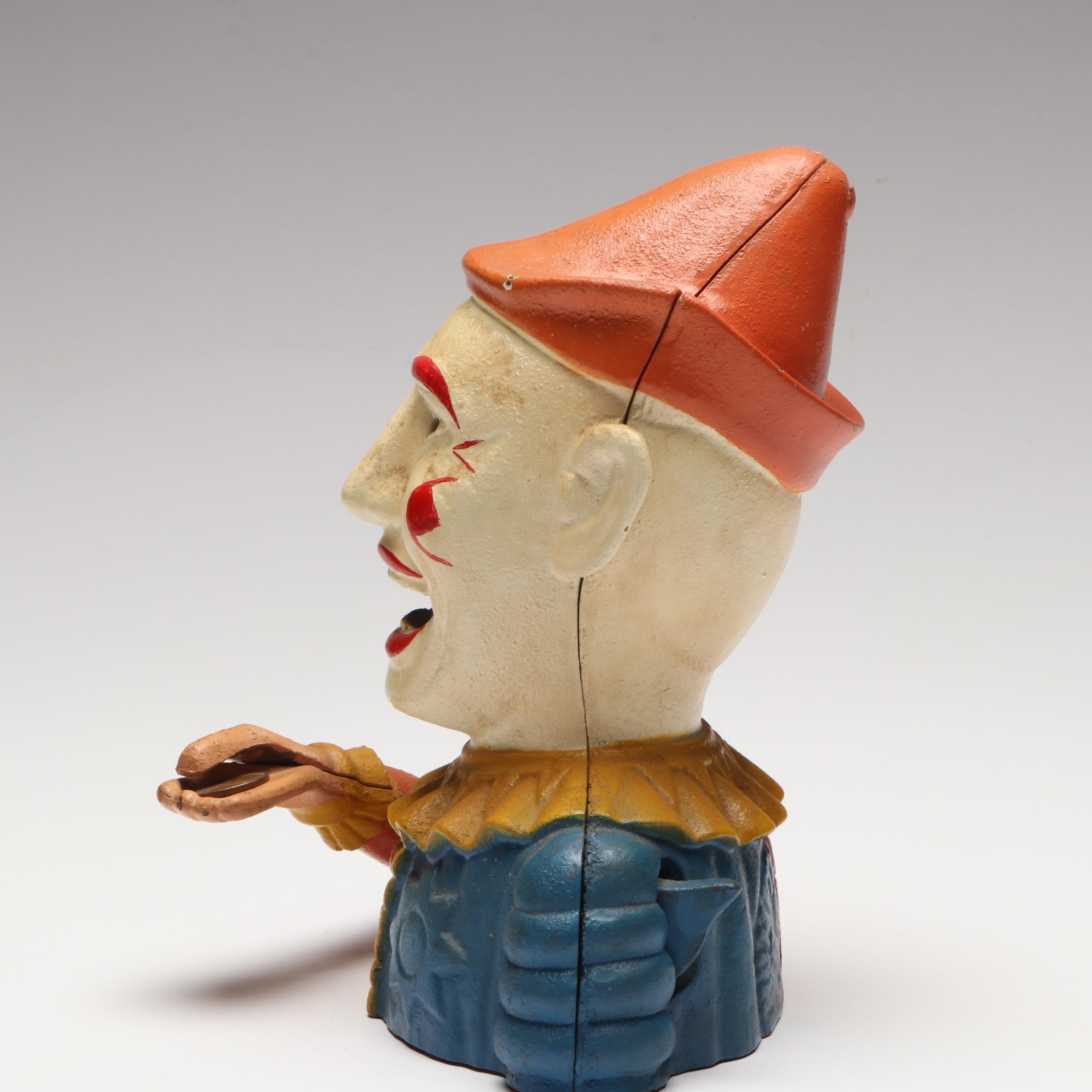 Polychrome "Humpty Dumpty Clown" Cast Iron Reproduction Mechanical Bank