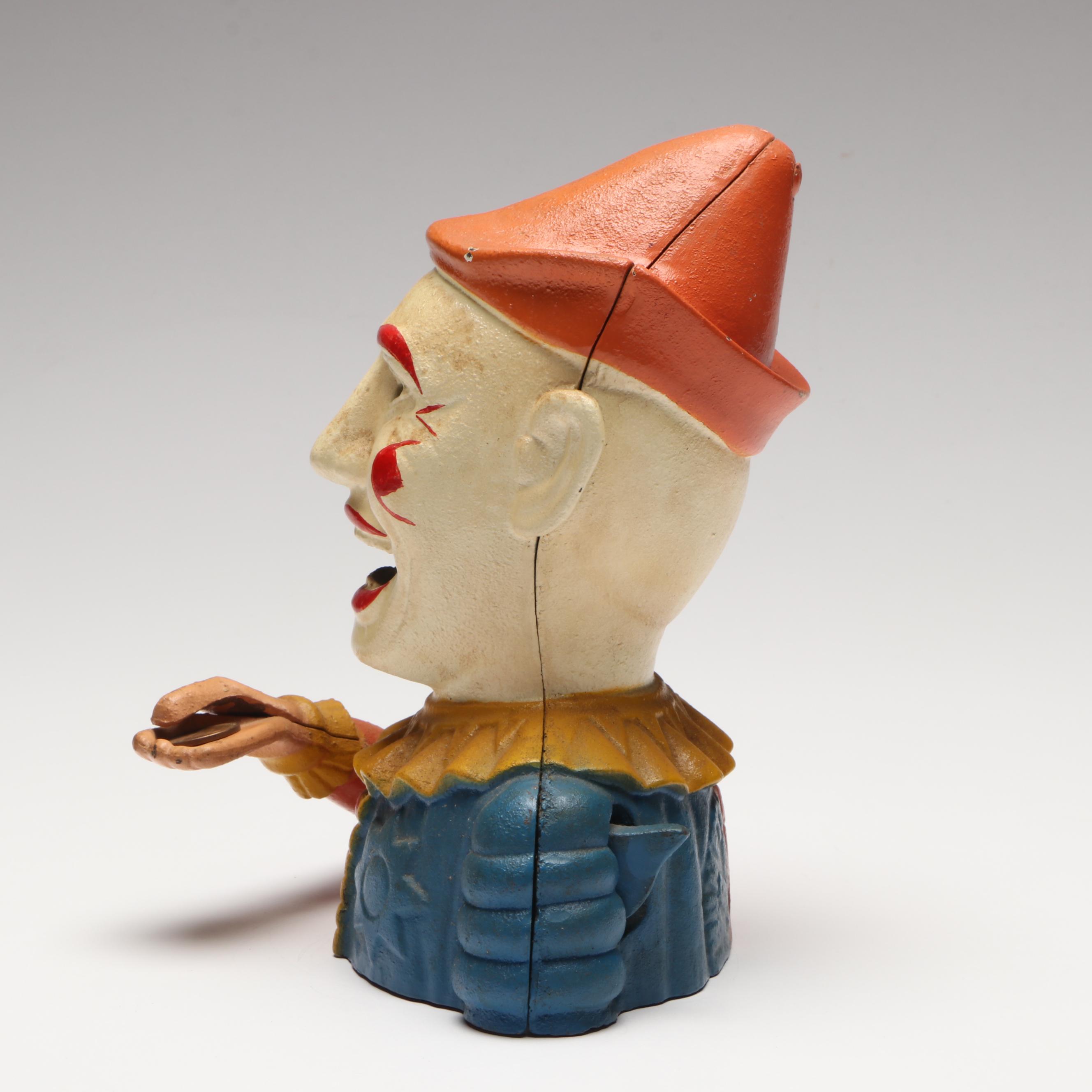Polychrome "Humpty Dumpty Clown" Cast Iron Reproduction Mechanical Bank
