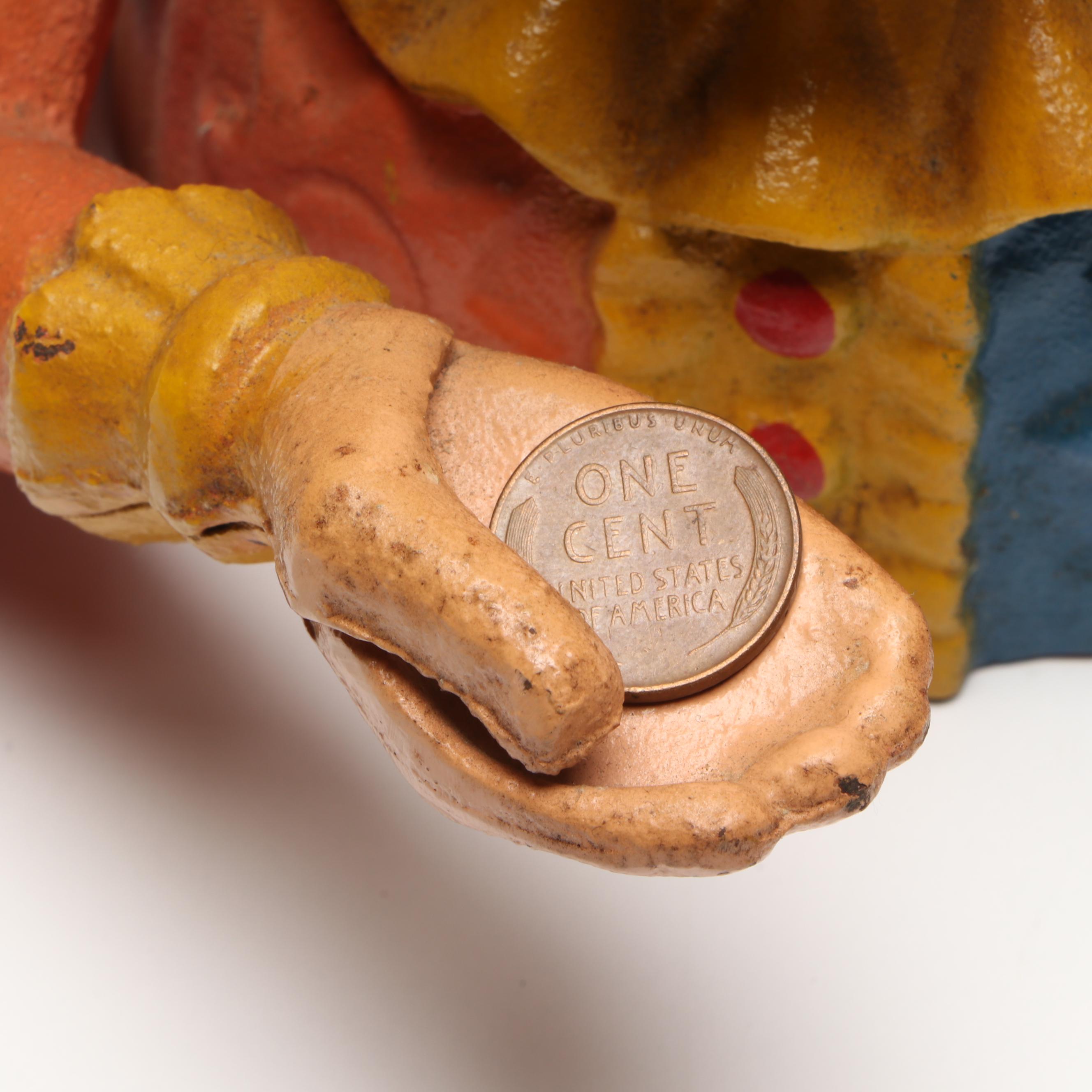 Polychrome "Humpty Dumpty Clown" Cast Iron Reproduction Mechanical Bank