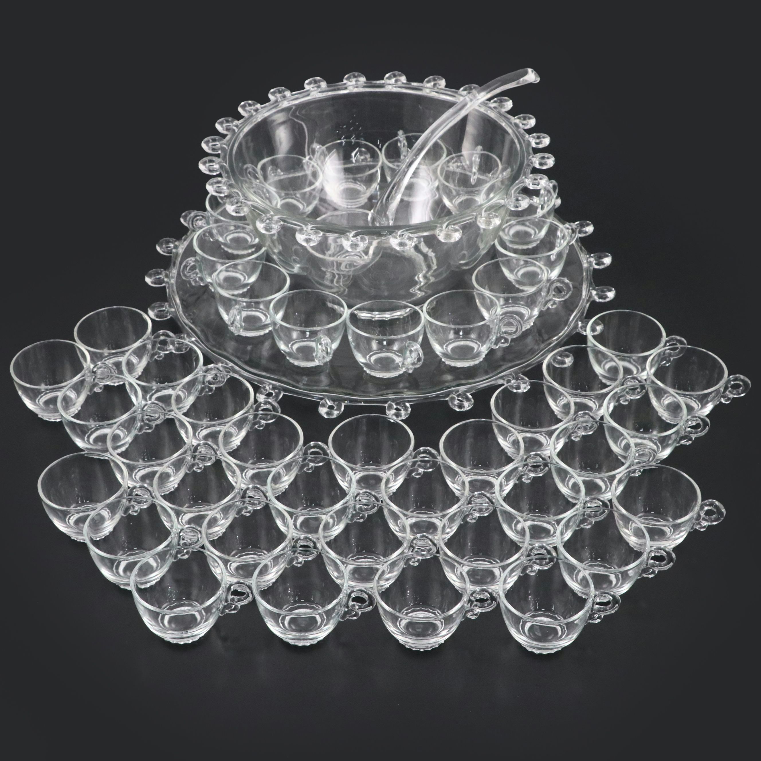 Heisey "Lariat" Blown Punch Bowl Set with Tray and Ladle,  1942 - 1957