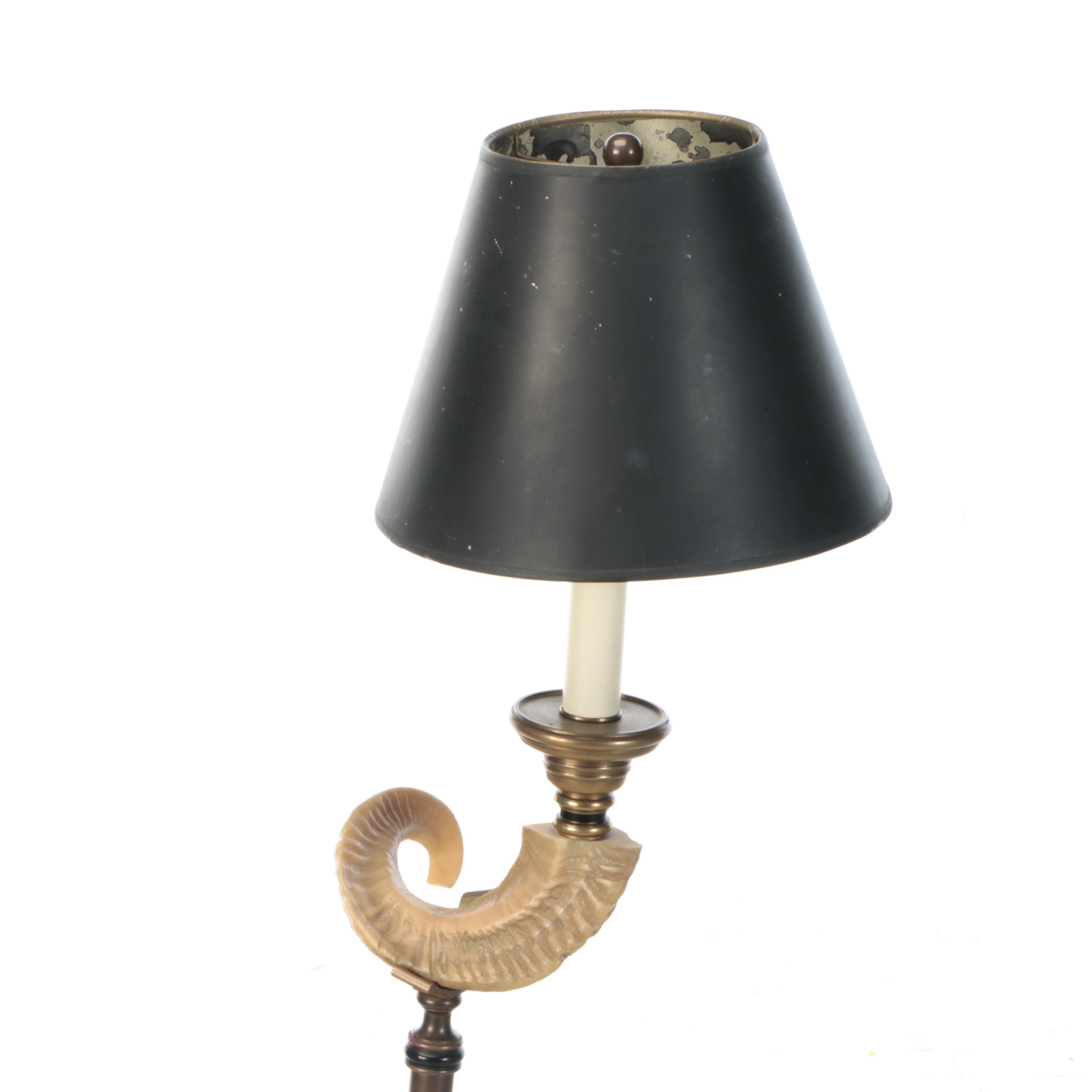 Faux Ram Horn Floor Lamp with Bell Shade