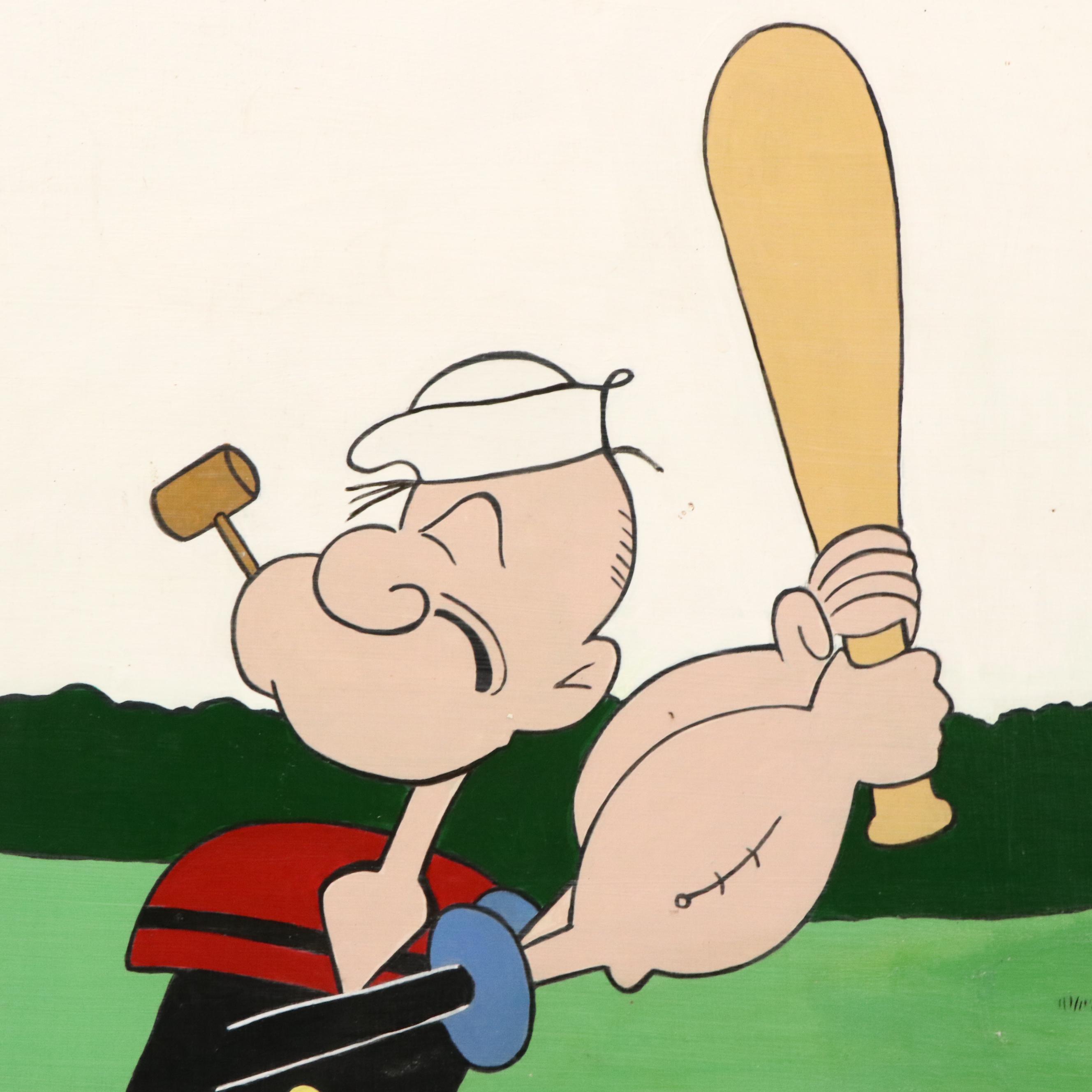 "Popeye the Sailor Man" Large Acrylic Painting, Late 20th Century