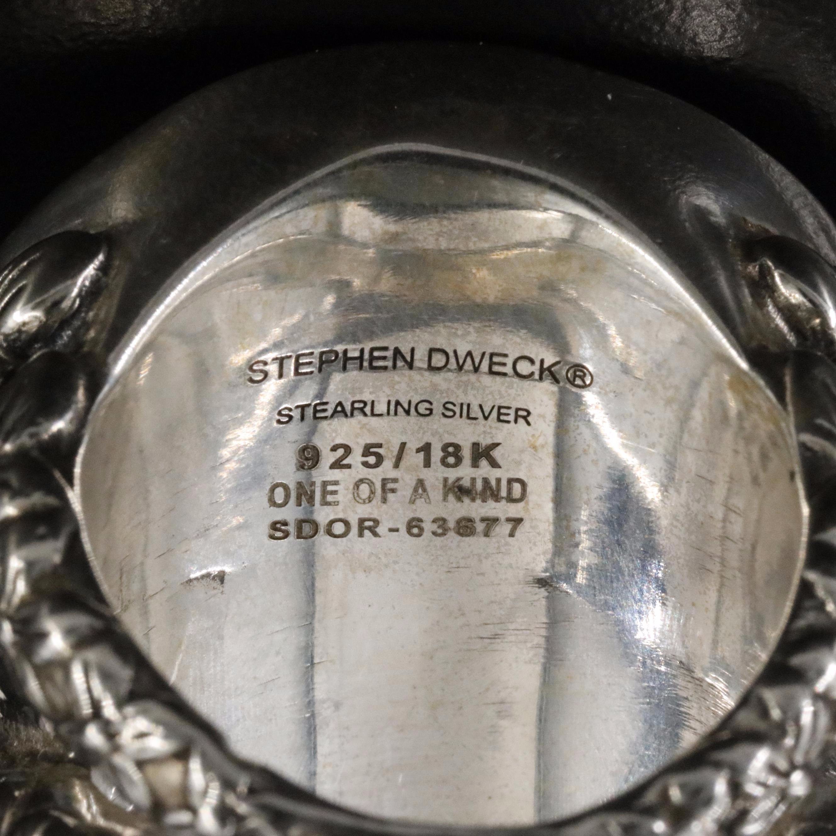 Stephen Dweck Sterling Carved Mother-of-Pearl and Diamond Ring with 18K Accent