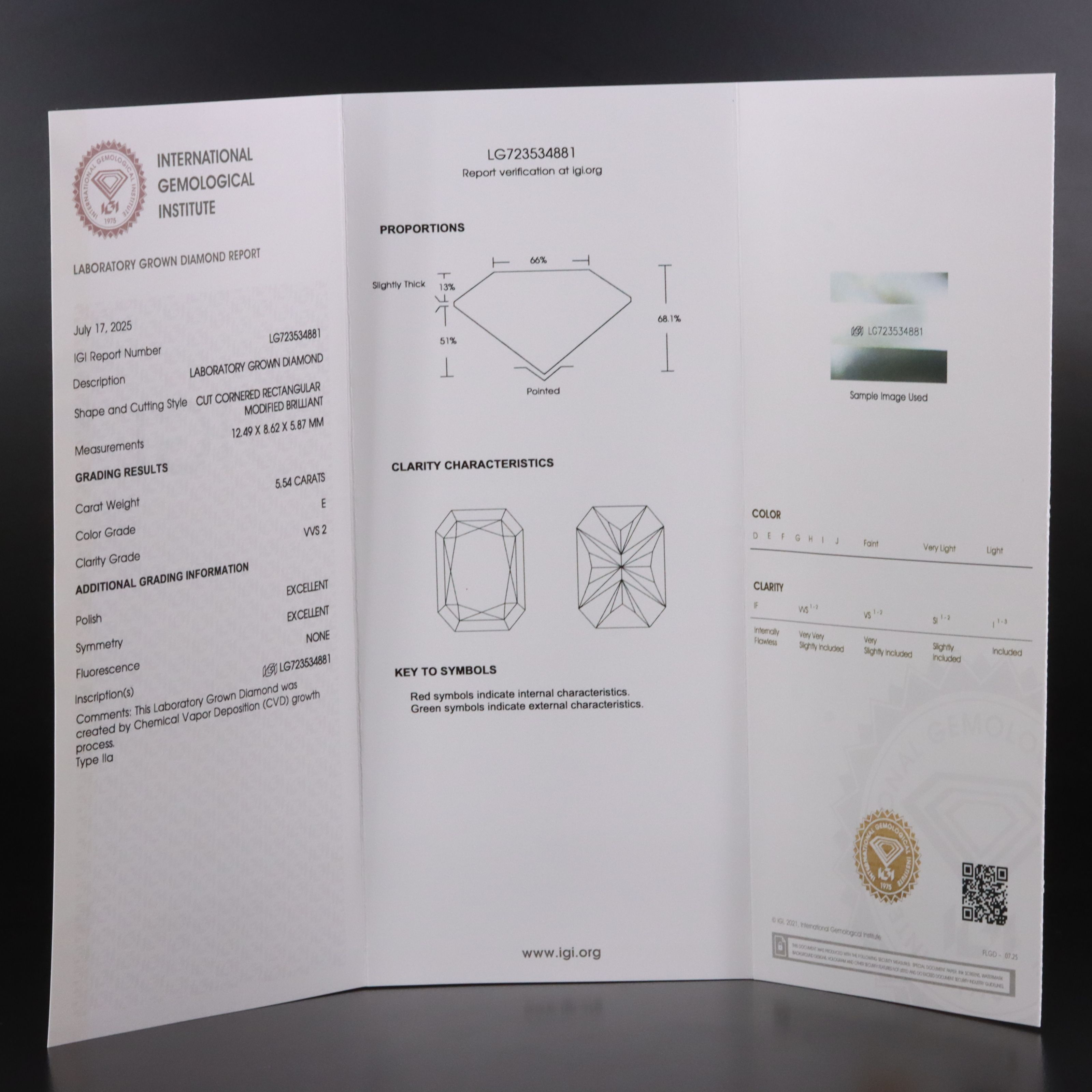 Loose 5.54 CT Lab Grown Diamond with IGI Report