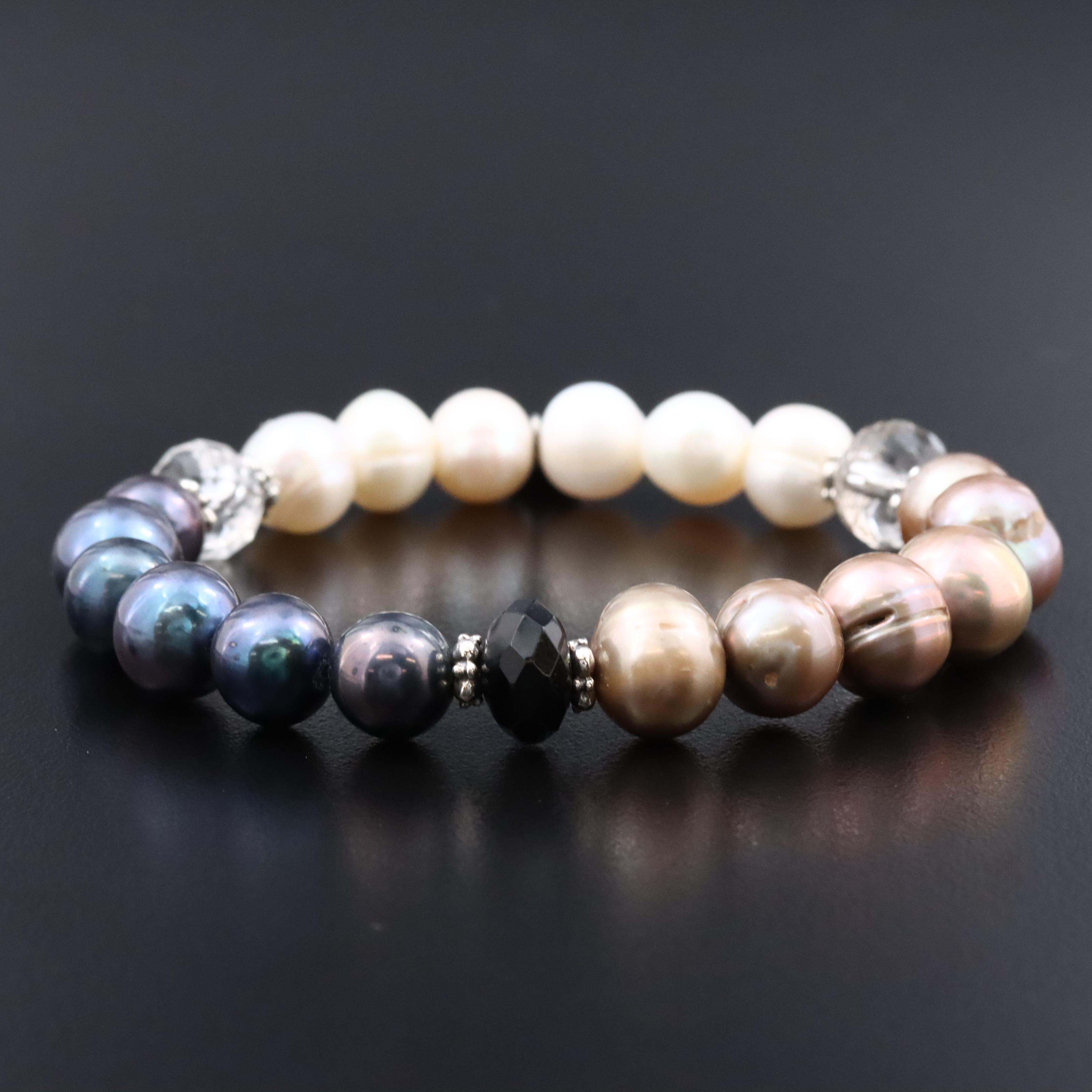 Stephen Dweck Pearl, Quartz and Black Onyx Bracelet with Sterling Charms