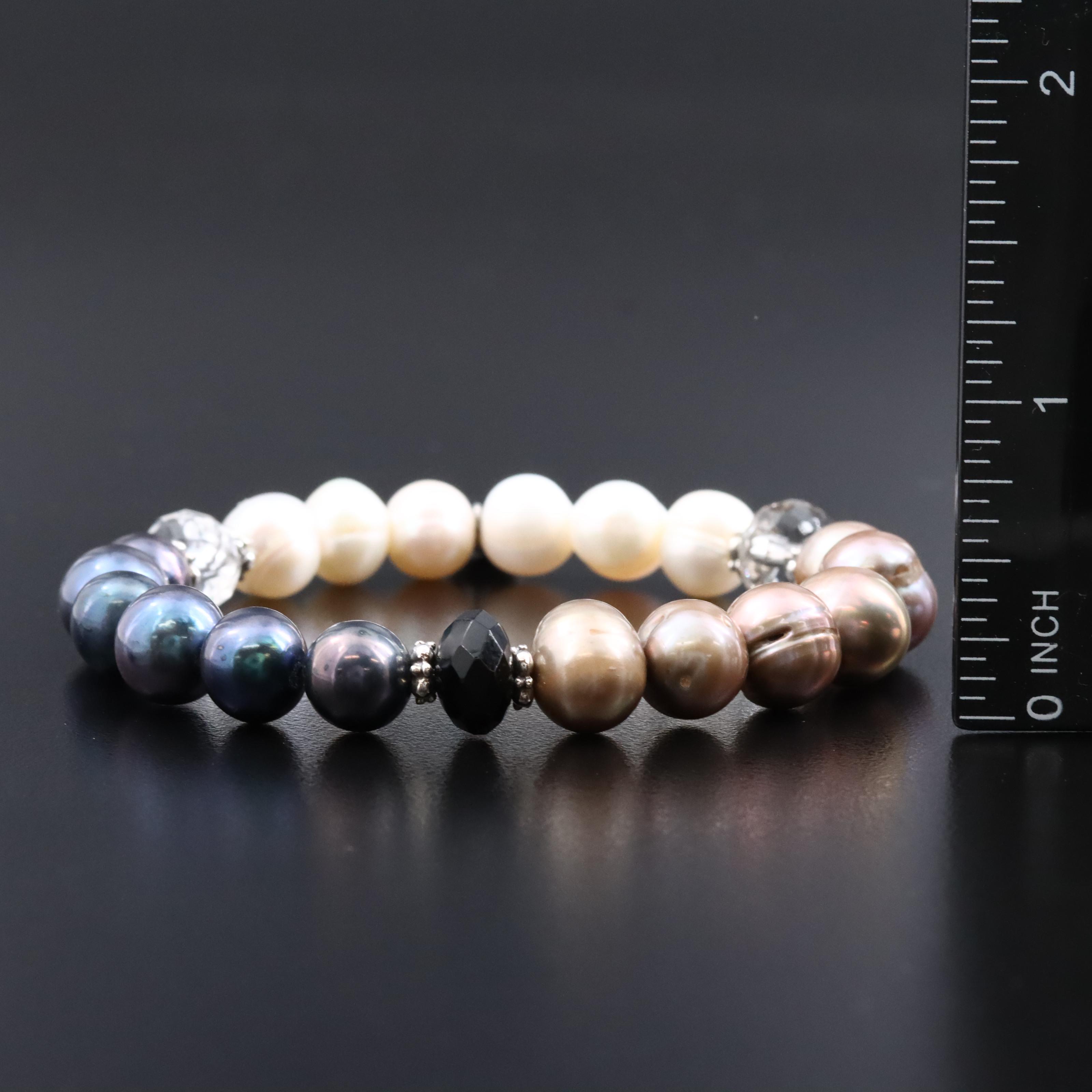 Stephen Dweck Pearl, Quartz and Black Onyx Bracelet with Sterling Charms