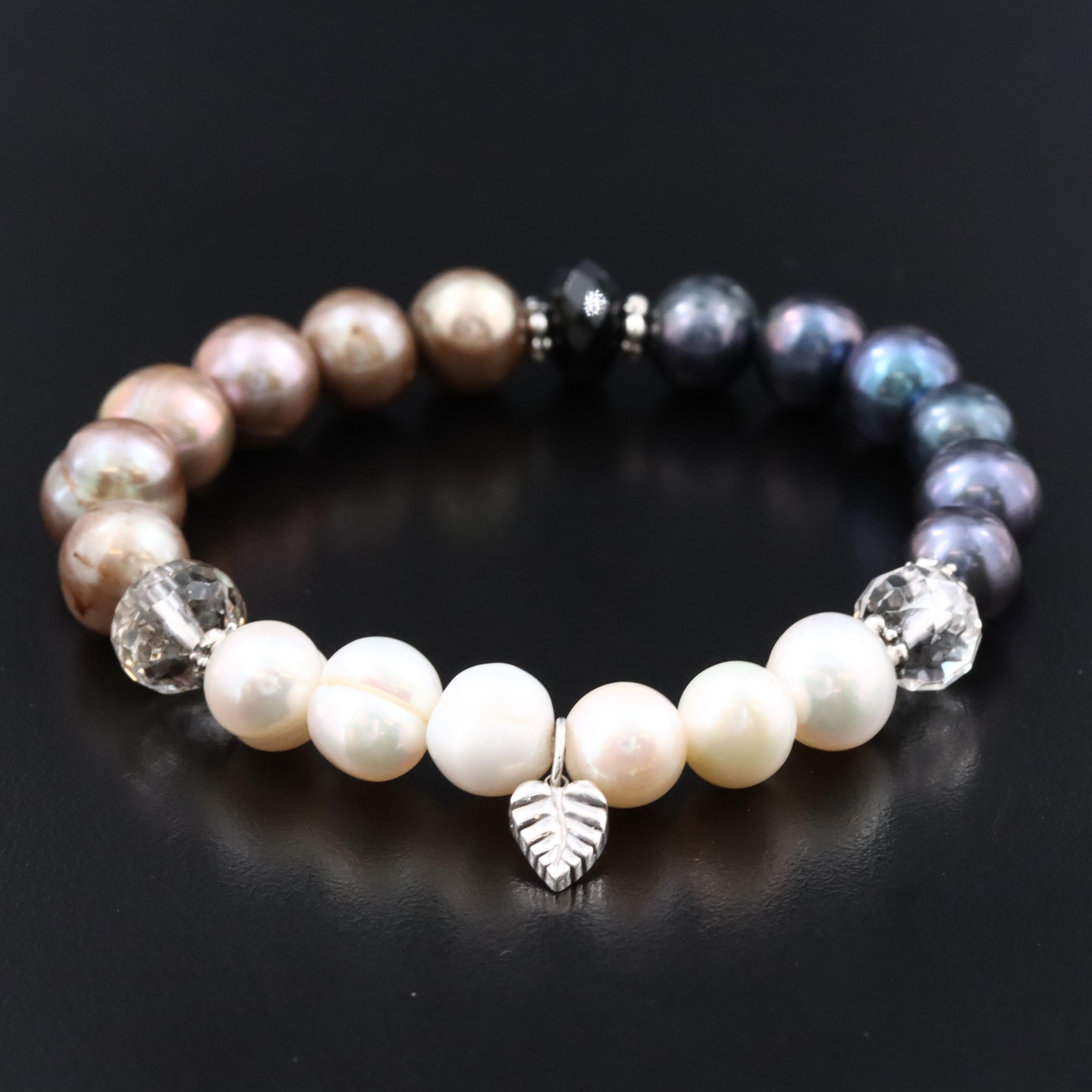 Stephen Dweck Pearl, Quartz and Black Onyx Bracelet with Sterling Charms