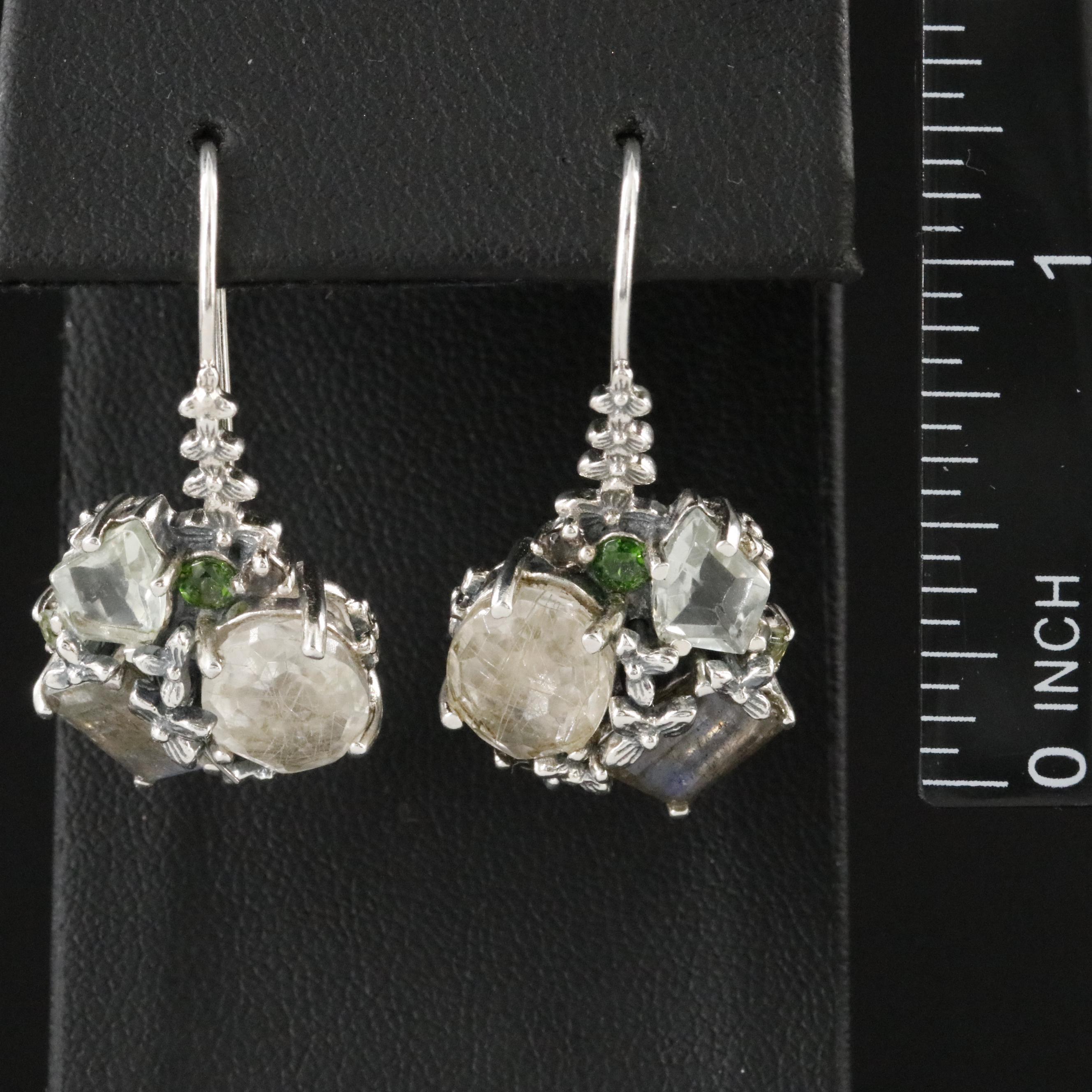 Stephen Dweck Sterling Rutilated Quartz, Labradorite and Prasiolite Earrings