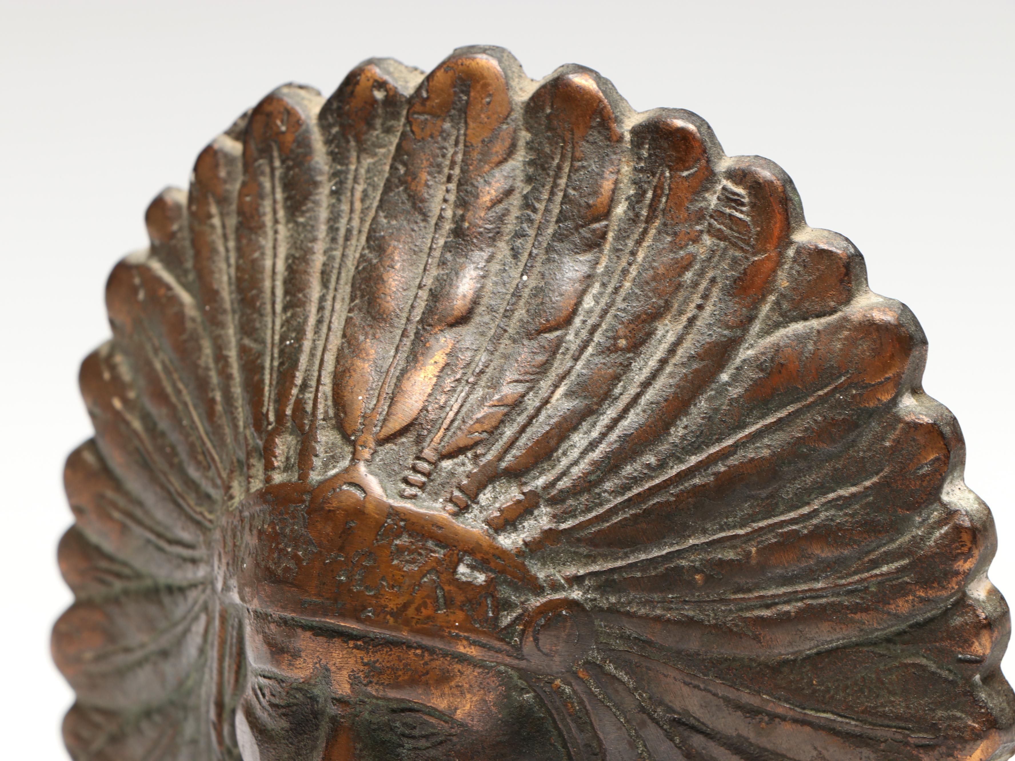 Pair of Bronze-Clad "Native American War Chief" Bookends, Early to Mid-20th C.