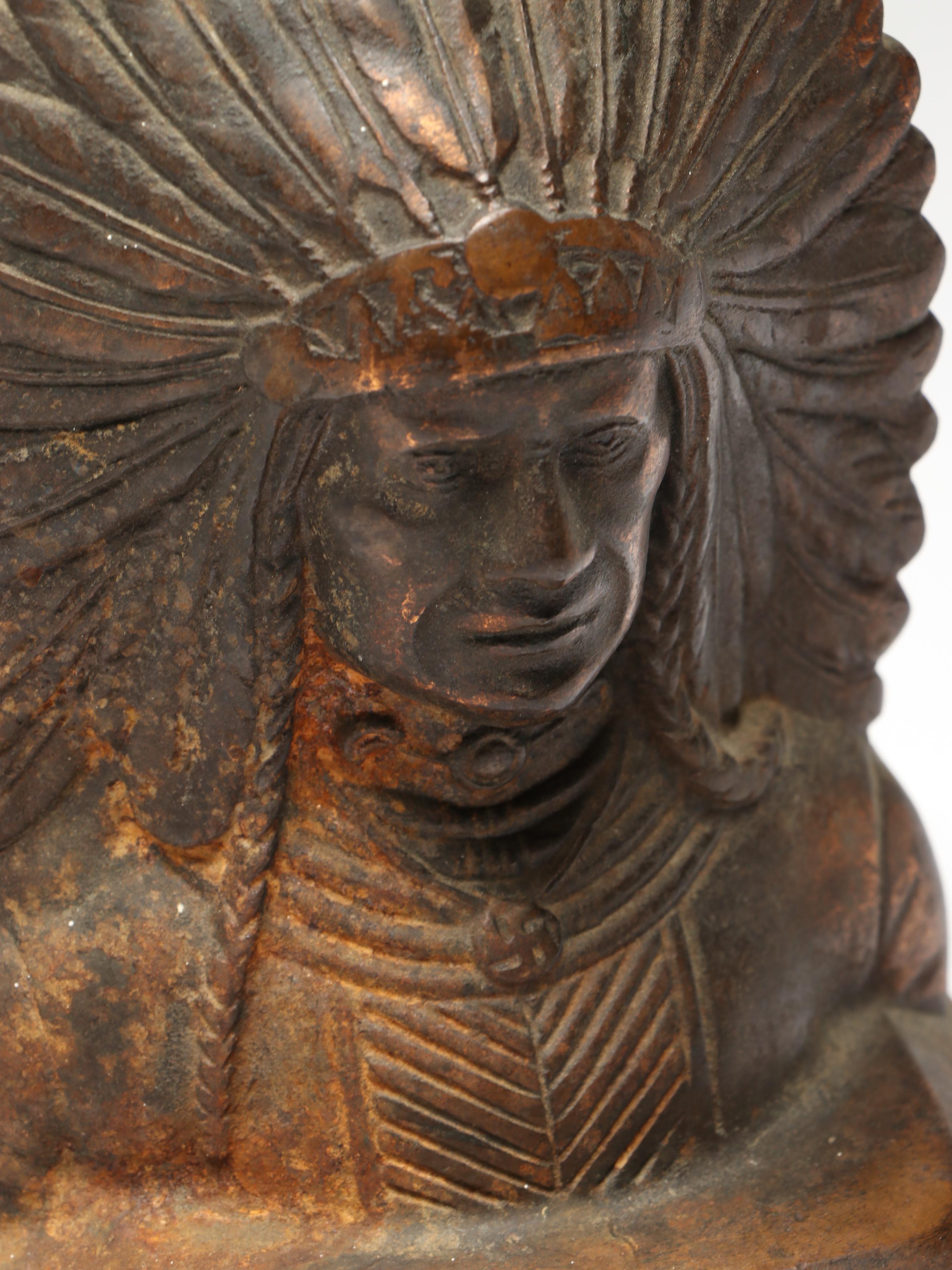 Pair of Bronze-Clad "Native American War Chief" Bookends, Early to Mid-20th C.