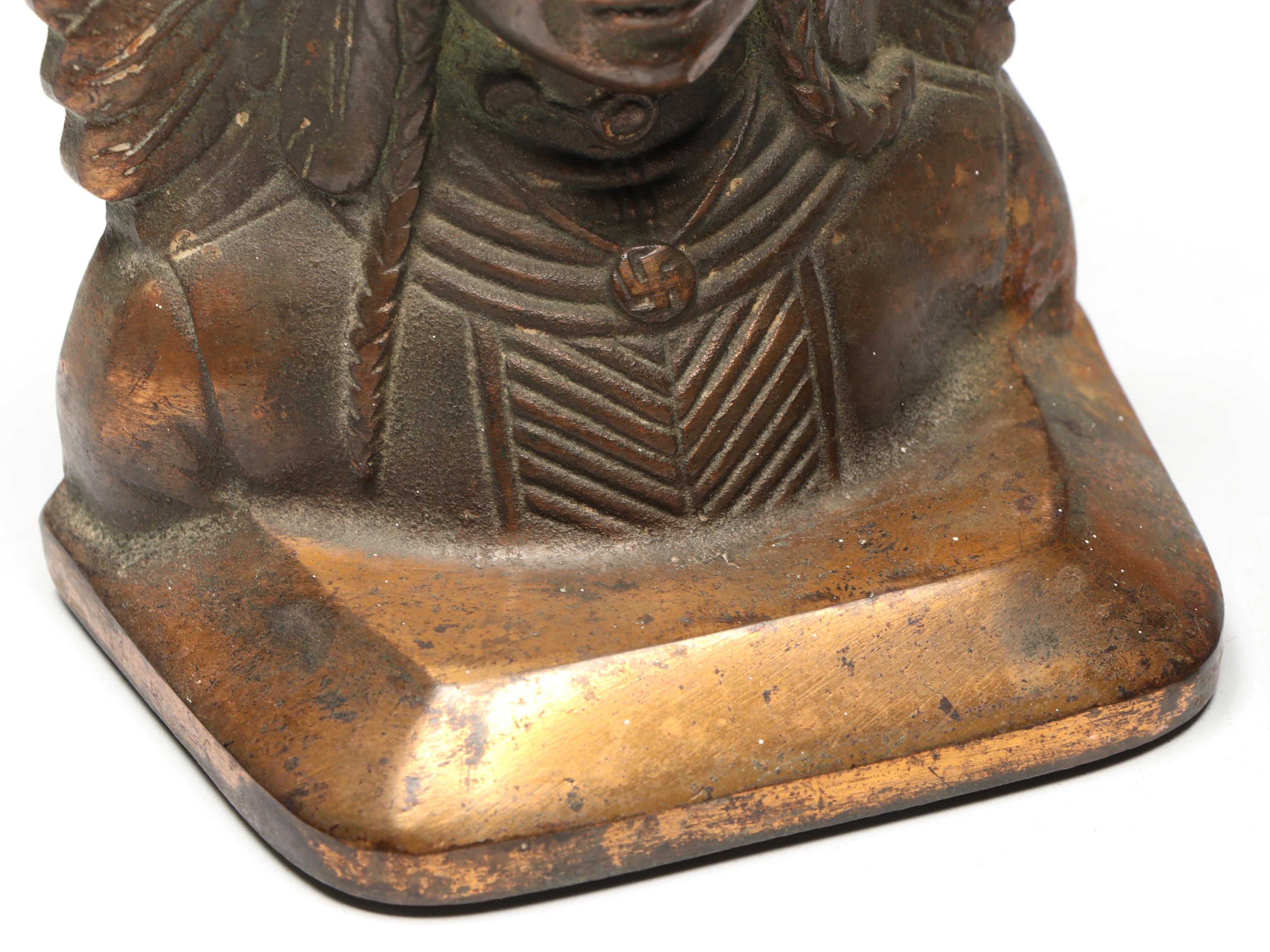 Pair of Bronze-Clad "Native American War Chief" Bookends, Early to Mid-20th C.