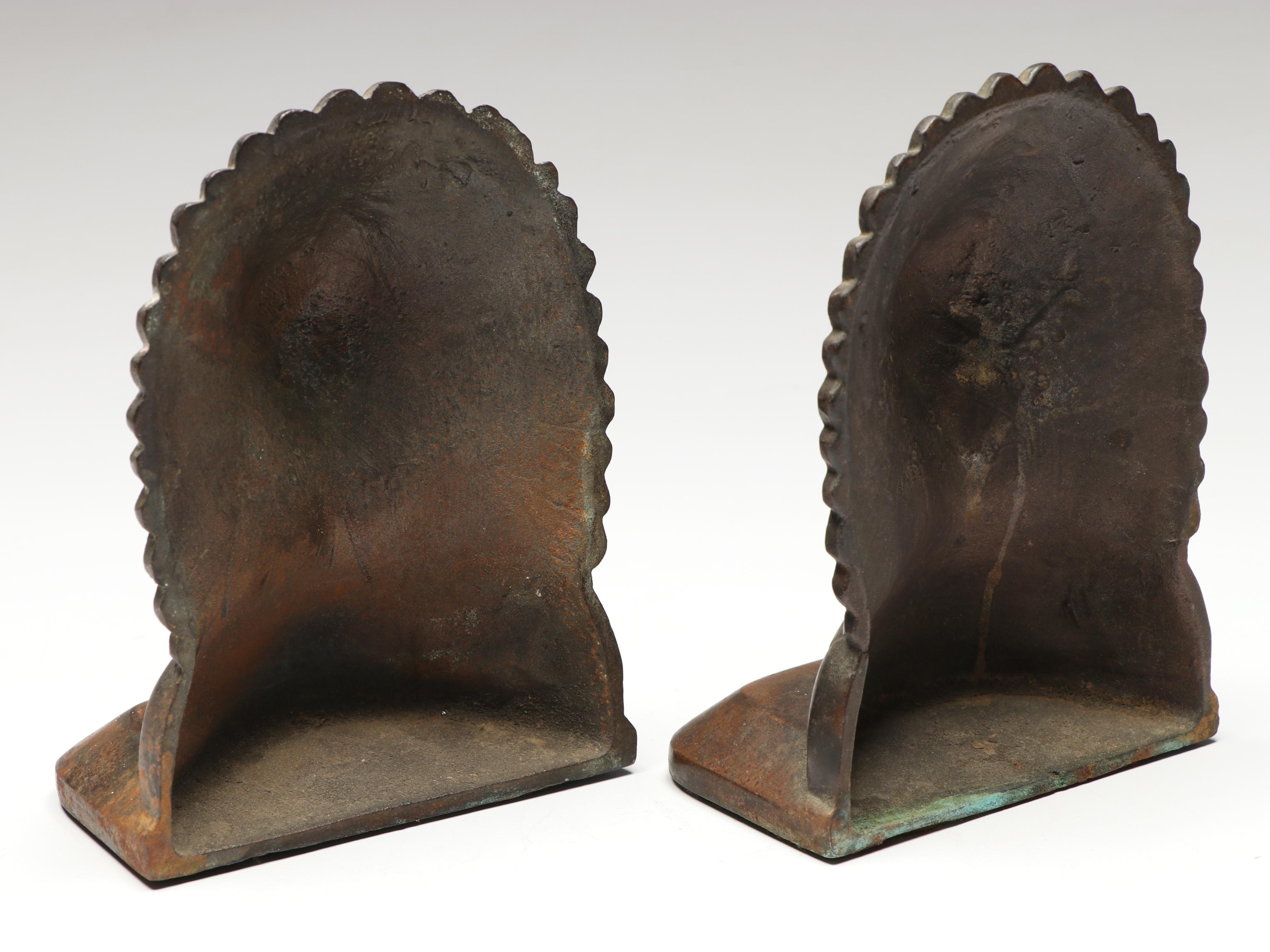 Pair of Bronze-Clad "Native American War Chief" Bookends, Early to Mid-20th C.