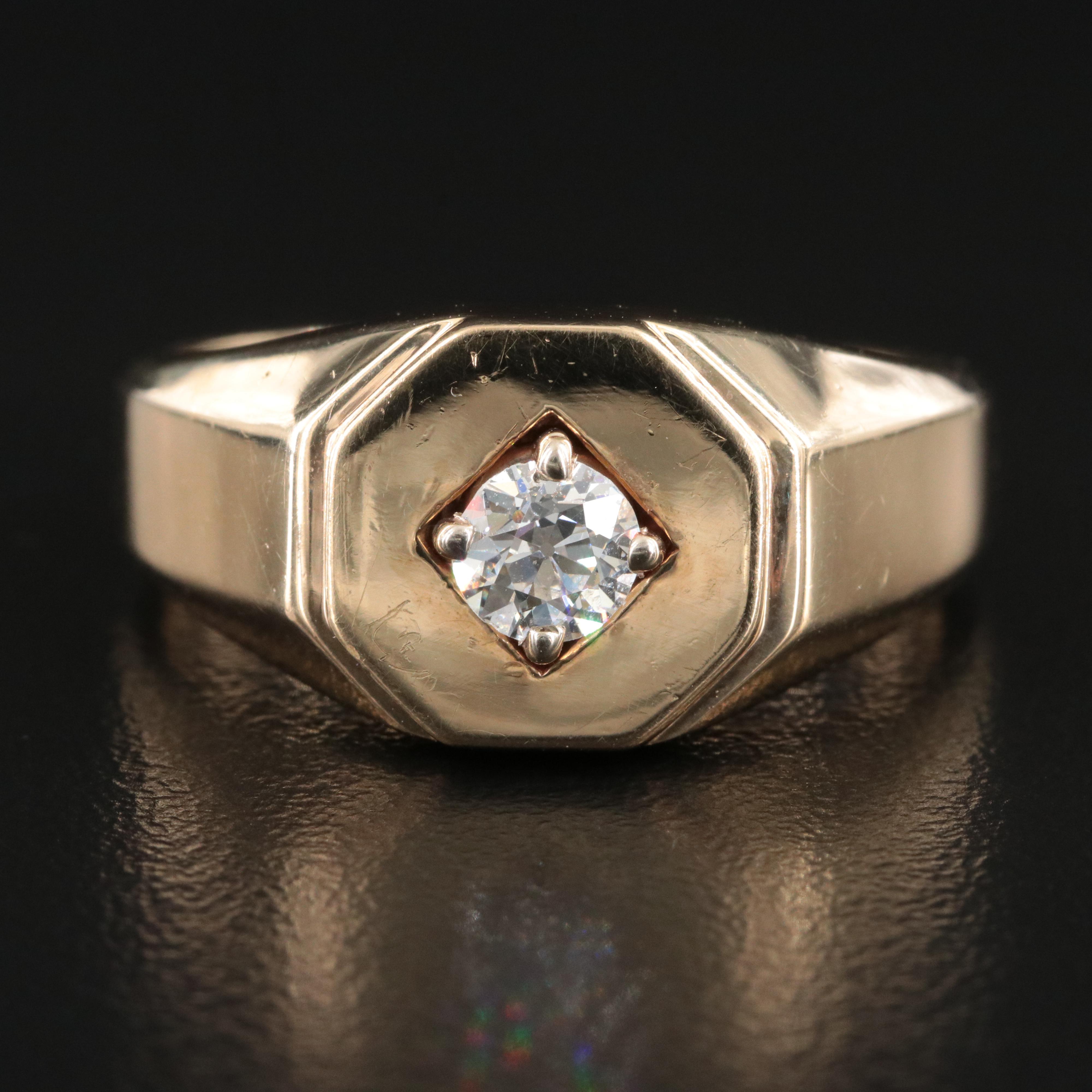 14K 0.48 CT Diamond Solitaire Signet Ring