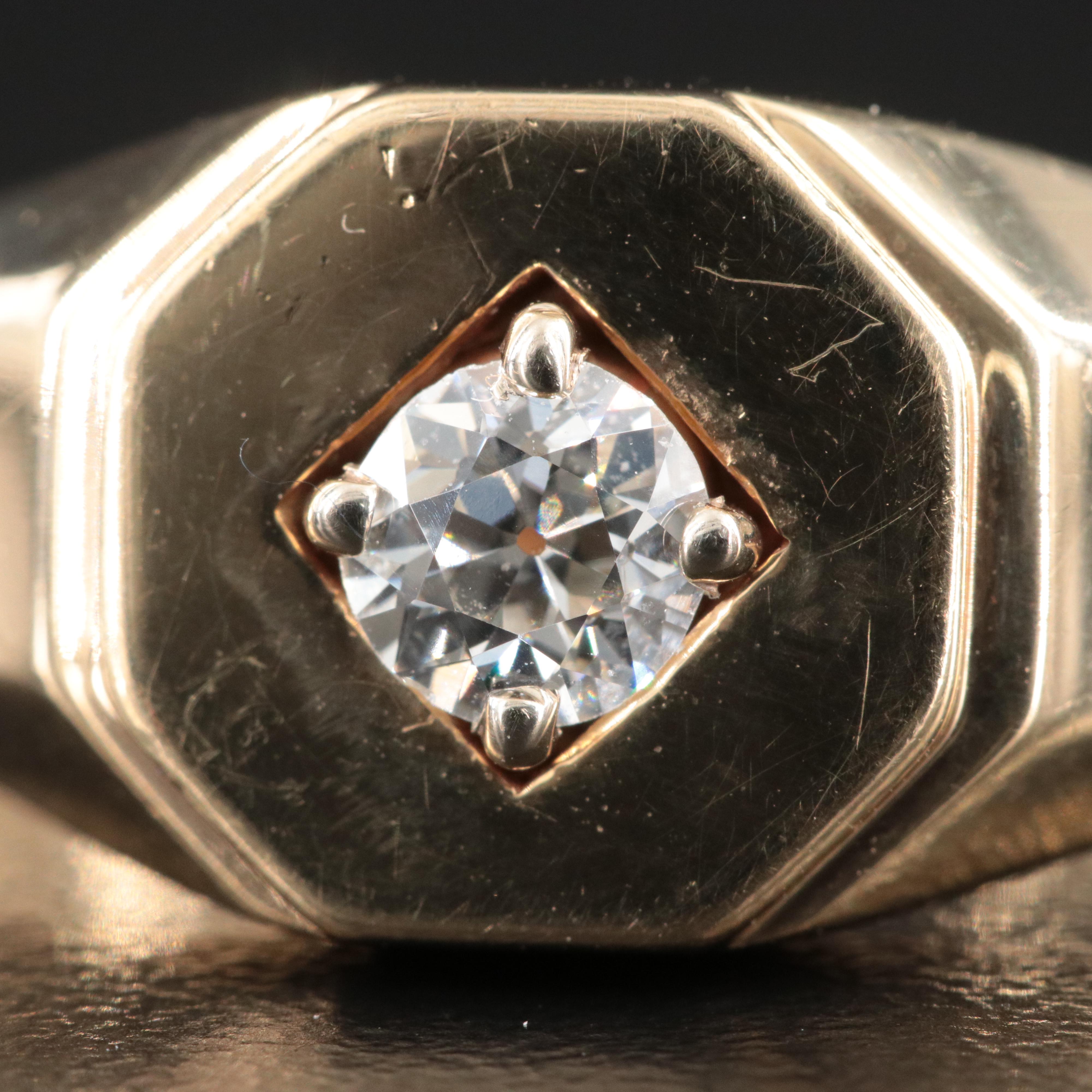 14K 0.48 CT Diamond Solitaire Signet Ring