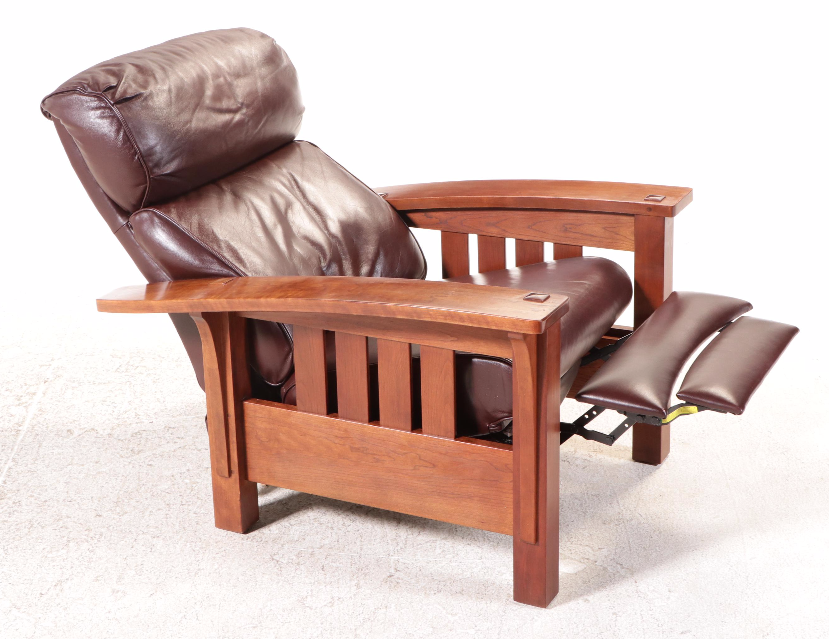 Stickley Arts & Crafts Style Cherry and Leather Recliner, 2007