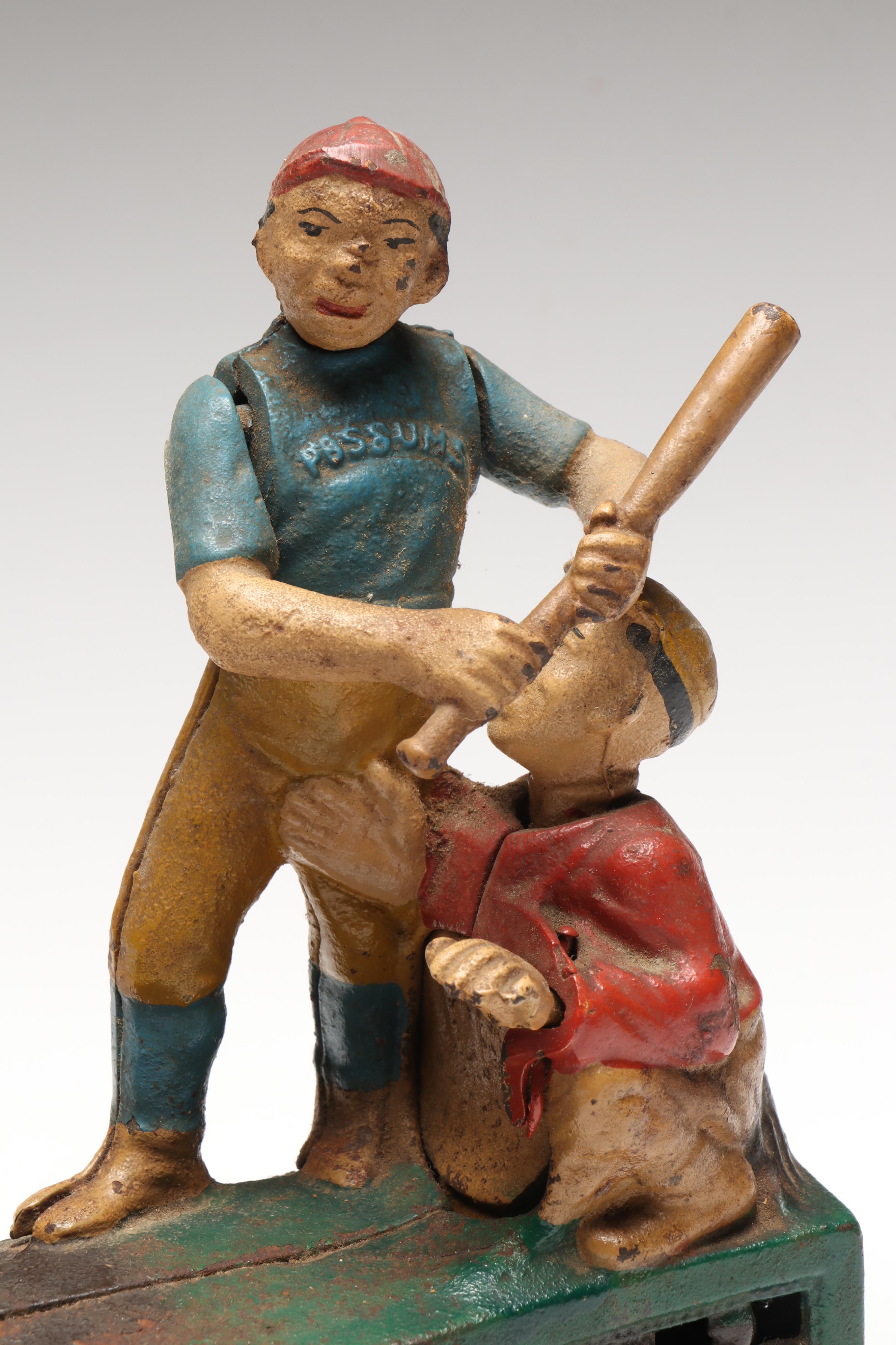 Reproduction "Hometown Battery" Cast Iron Baseball Mechanical Bank
