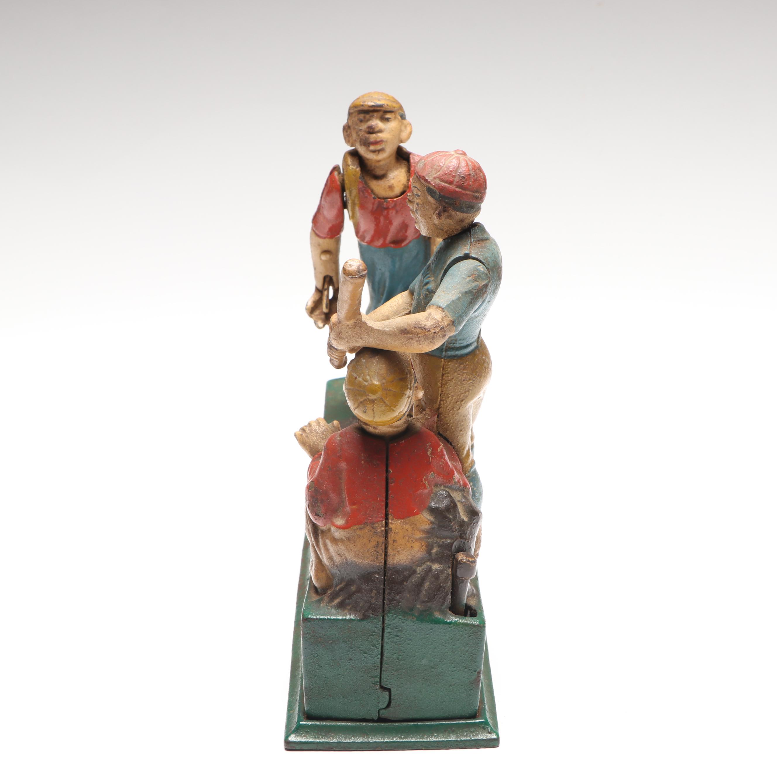 Reproduction "Hometown Battery" Cast Iron Baseball Mechanical Bank