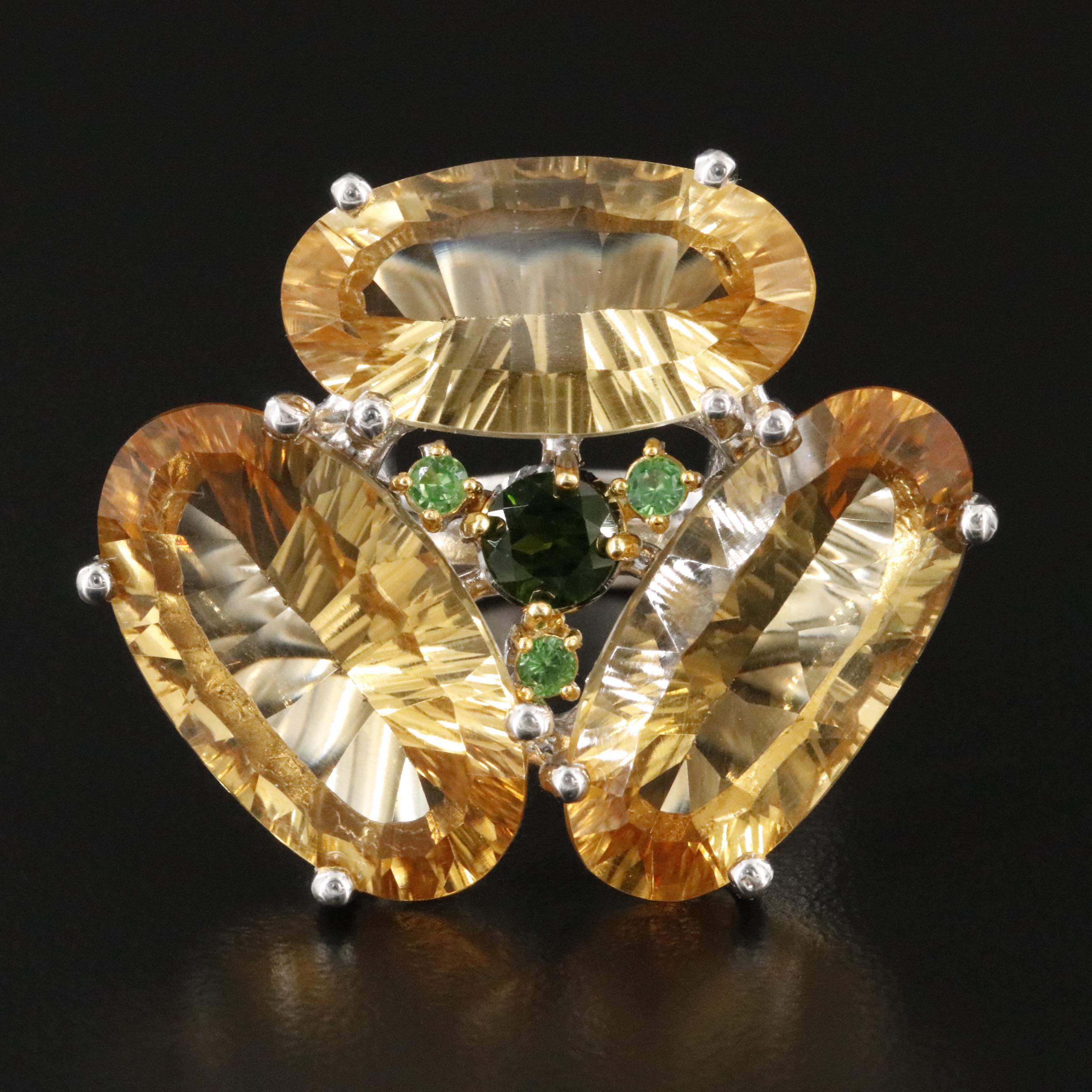 Sterling Citrine, Diopside and Tsavorite Ring